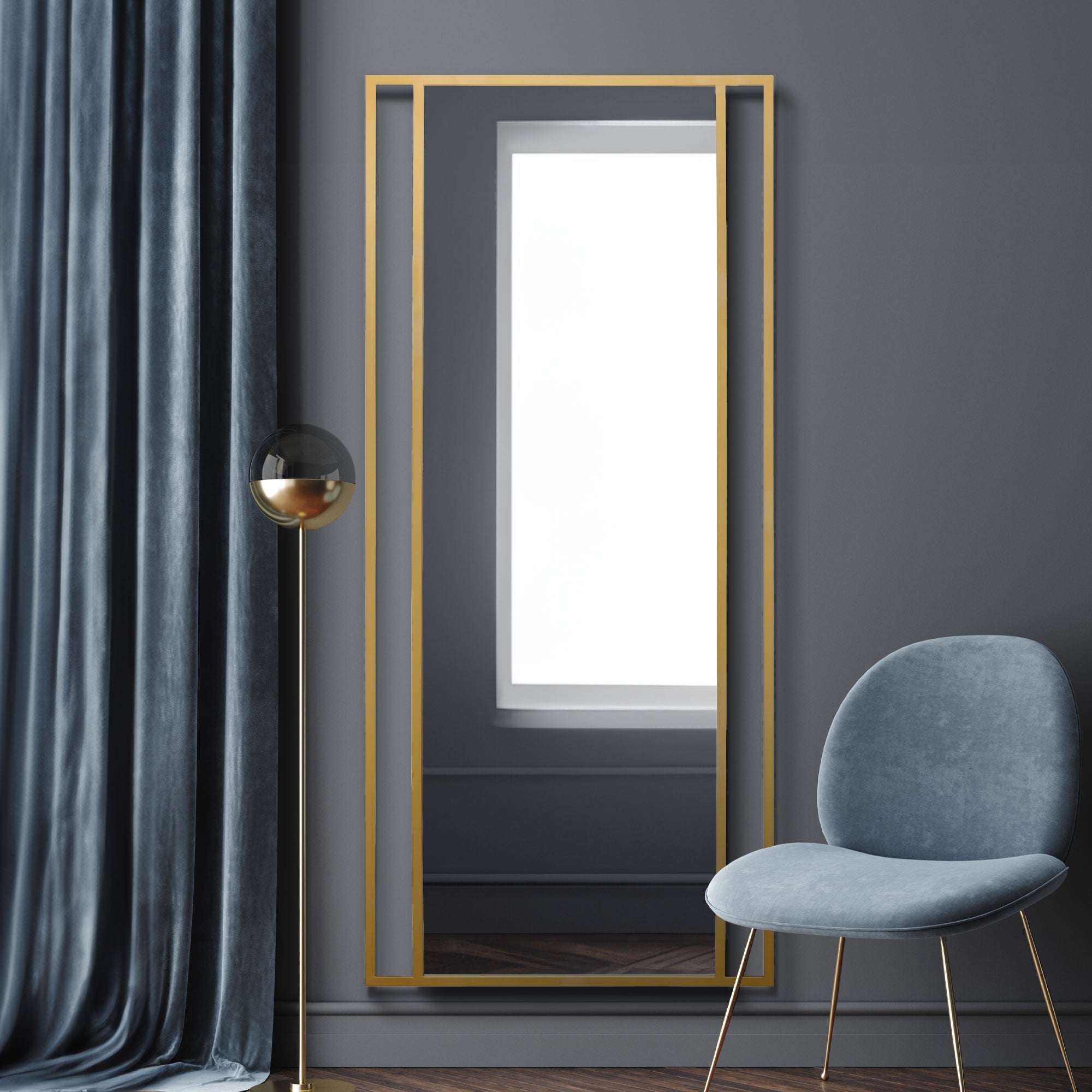The Fenestra - Gold Modern Wall and Leaner Mirror 71" X 31" (180 x 80CM) (15010553069946)