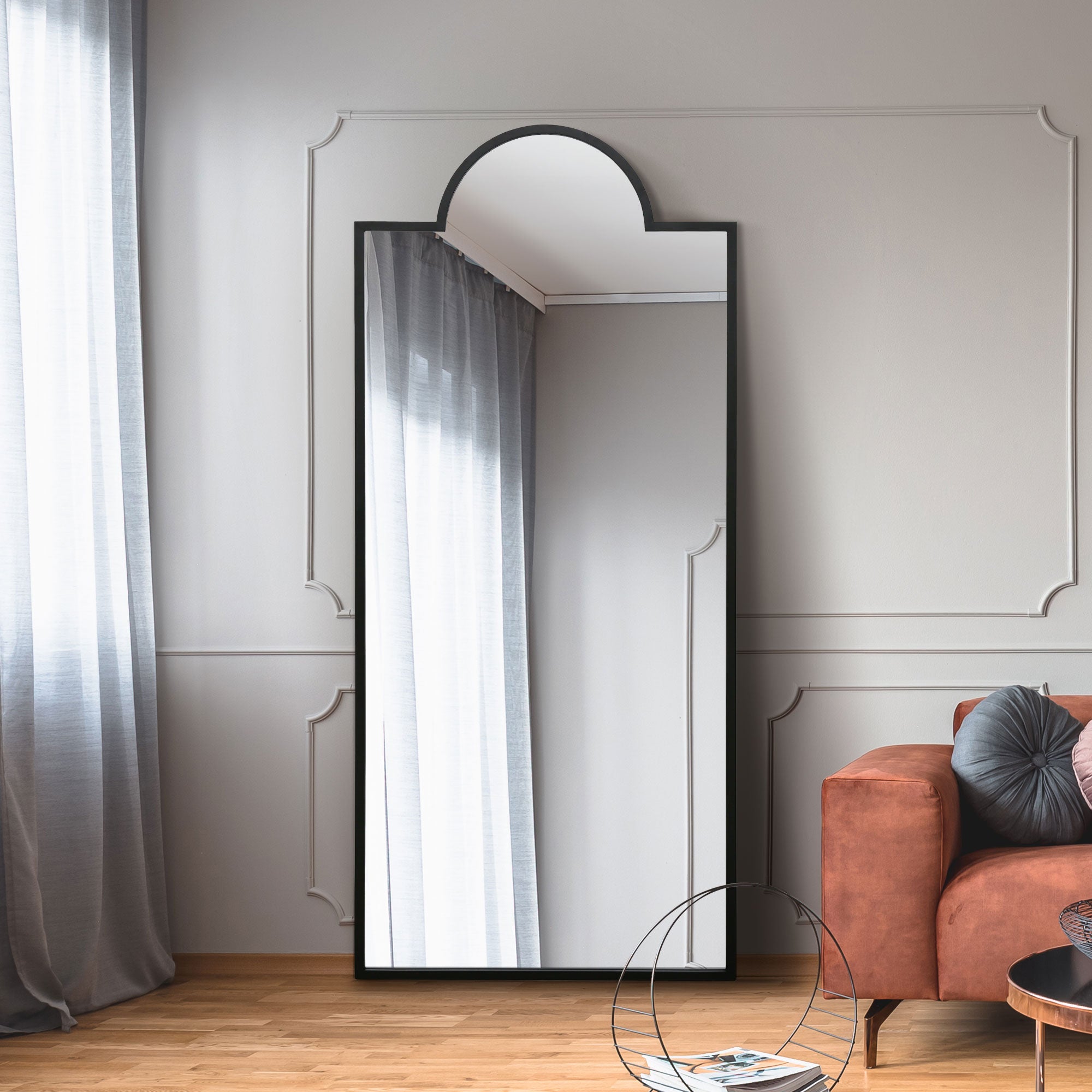 The Fenestra - Black Contemporary Wall and Leaner Mirror 67" X 29" (170 x 75CM) (15010553299322)