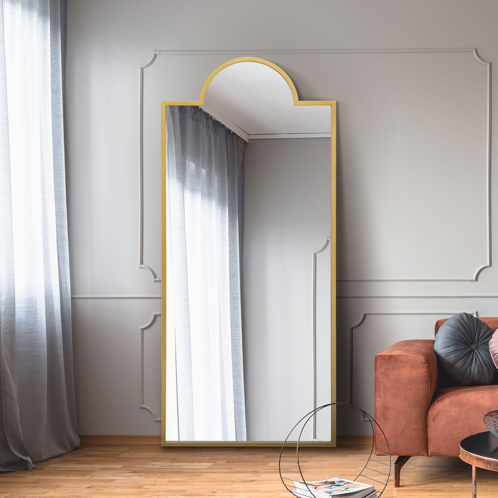 The Fenestra - Gold Contemporary Wall and Leaner Mirror 67" X 29" (170 x 75CM) (15010553364858)