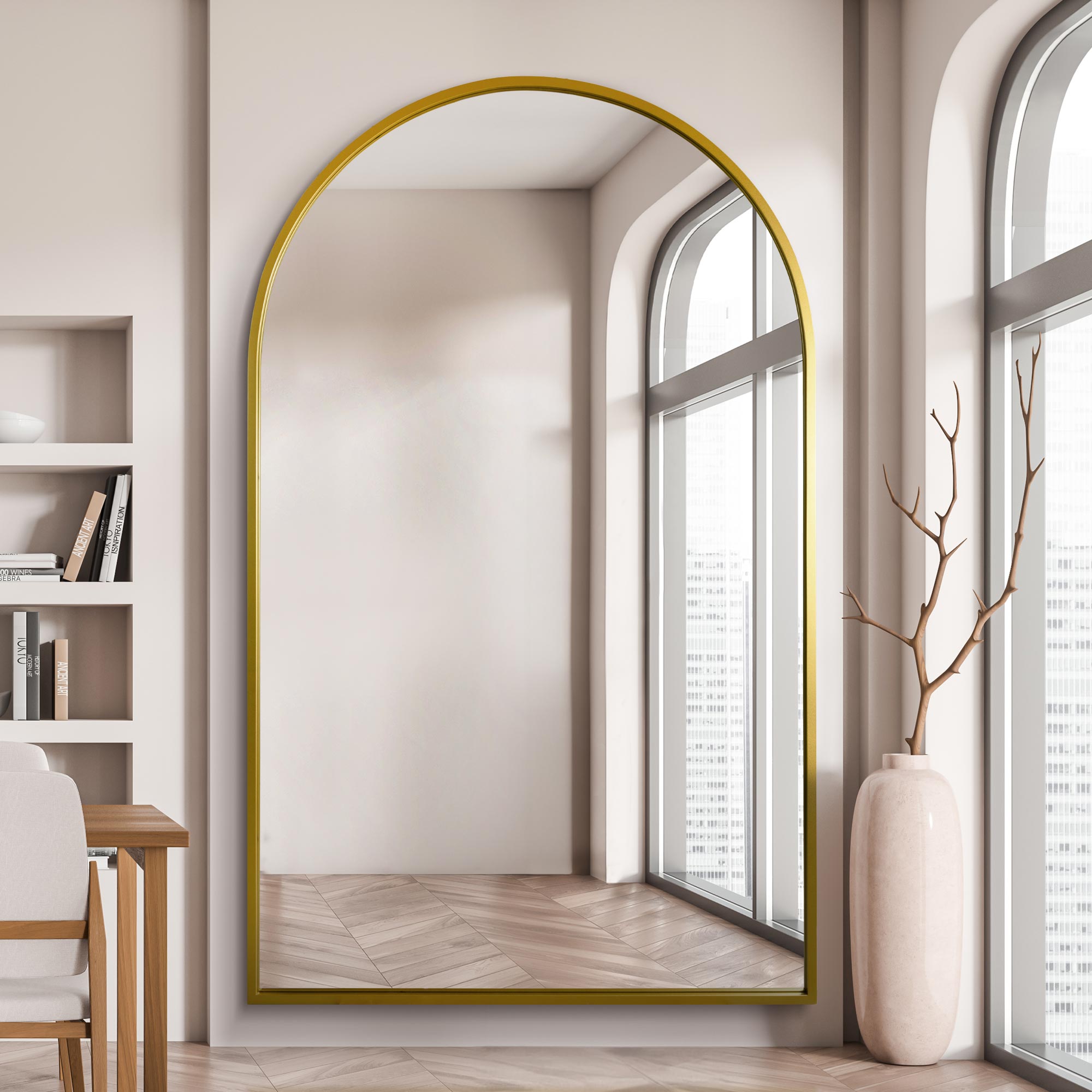 The Arcus - Gold Framed Arched Leaner/Wall Mirror 75" X 47" (190CM X 120CM) (15010553528698)