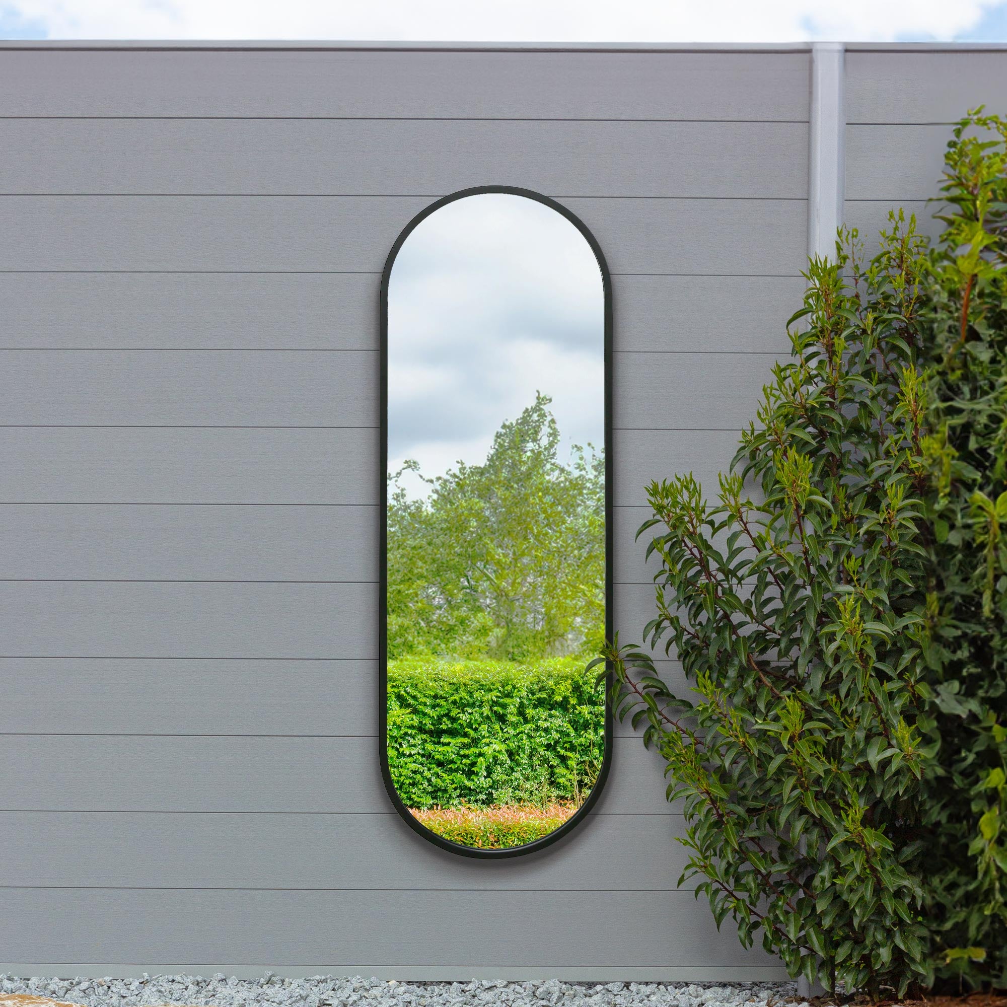 The Vultus - New Black Metal Framed Double Arched Garden Wall Mirror 63" X 22" (160CM X 55CM) Suitable for Outside and Inside (15010553561466)