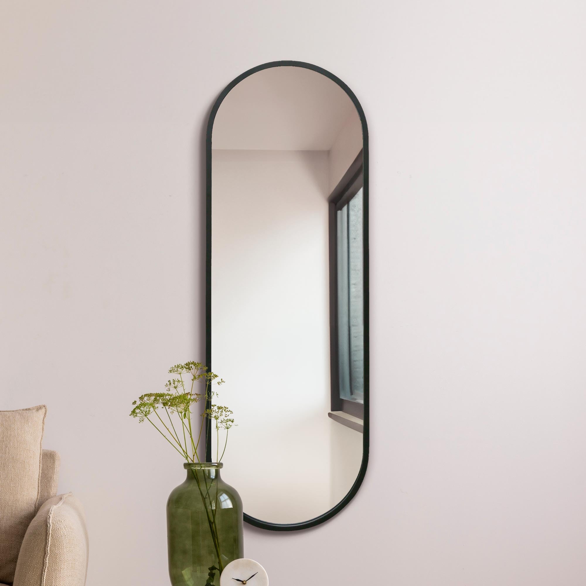 The Vultus - New Black Metal Framed Double Arched Wall Mirror 63" X 22" (160CM X 55CM) Suitable for Inside and Outside! (15010553594234)
