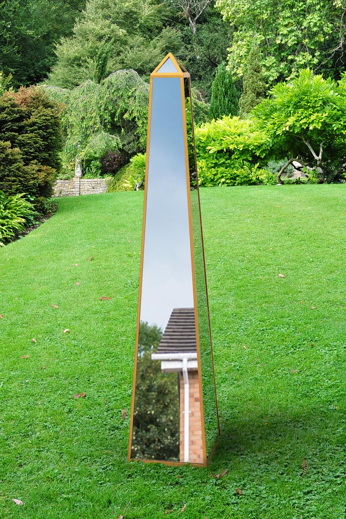 The Obelisk - New Gold Metal Edged Mirrored Garden Ornament 59" X 12" X 12" (150CM X 30CM X 30CM) (15010554839418)