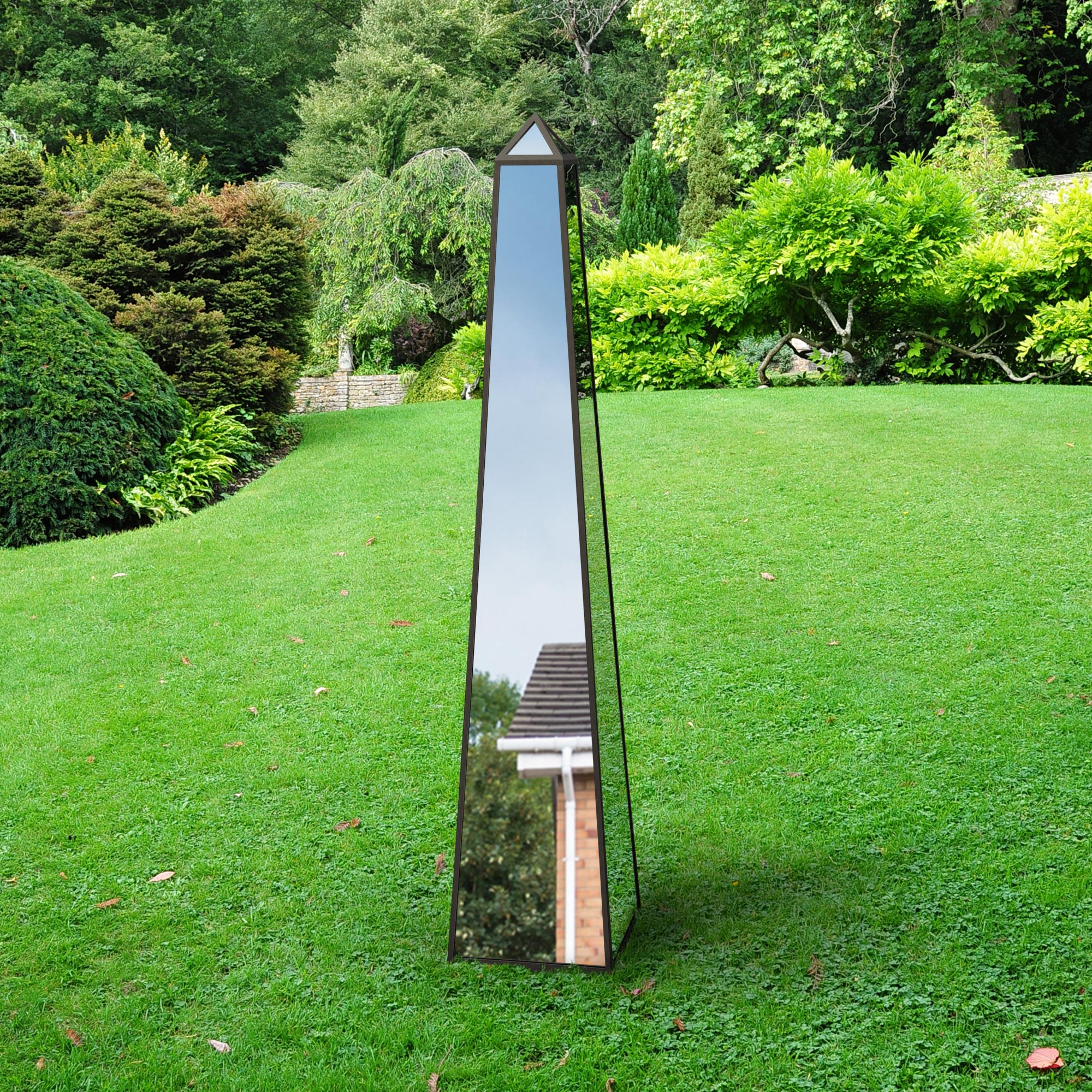 The Obelisk - New Black Metal Edged Mirrored Garden Ornament 59" X 12" X 12" (150CM X 30CM X 30CM) (15010554773882)