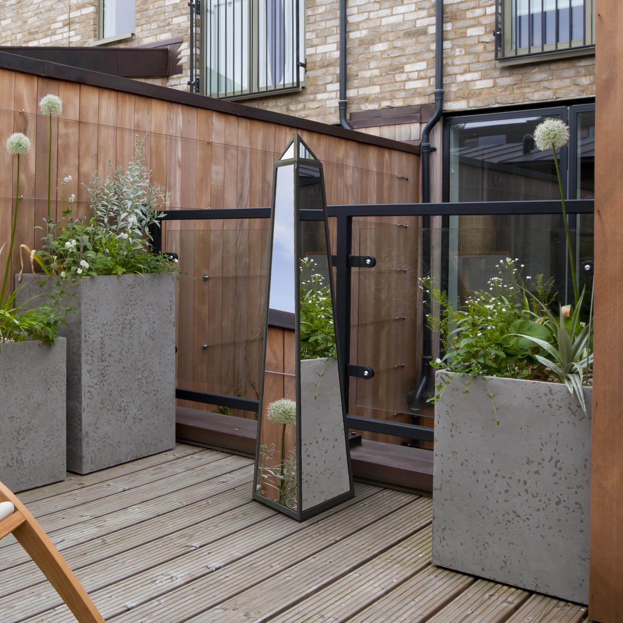 The Obelisk - New Black Metal Edged Mirrored Garden Ornament 47" X 10" X 10" (120CM X 25CM X 25CM) (15010554904954)