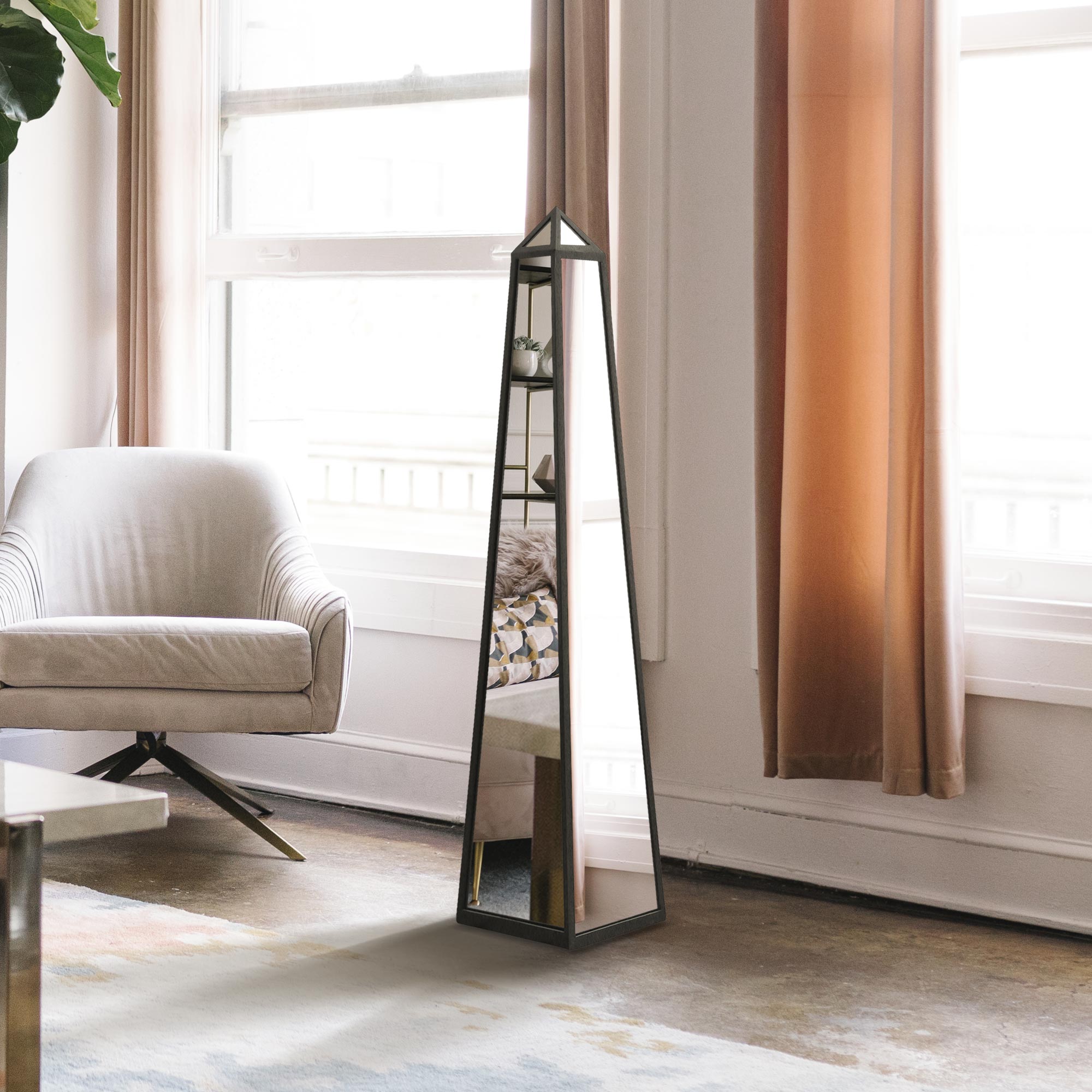 The Obelisk - New Black Metal Edged Mirrored Ornament 47" X 10" X 10" (120CM X 25CM X 25CM) (15010554970490)