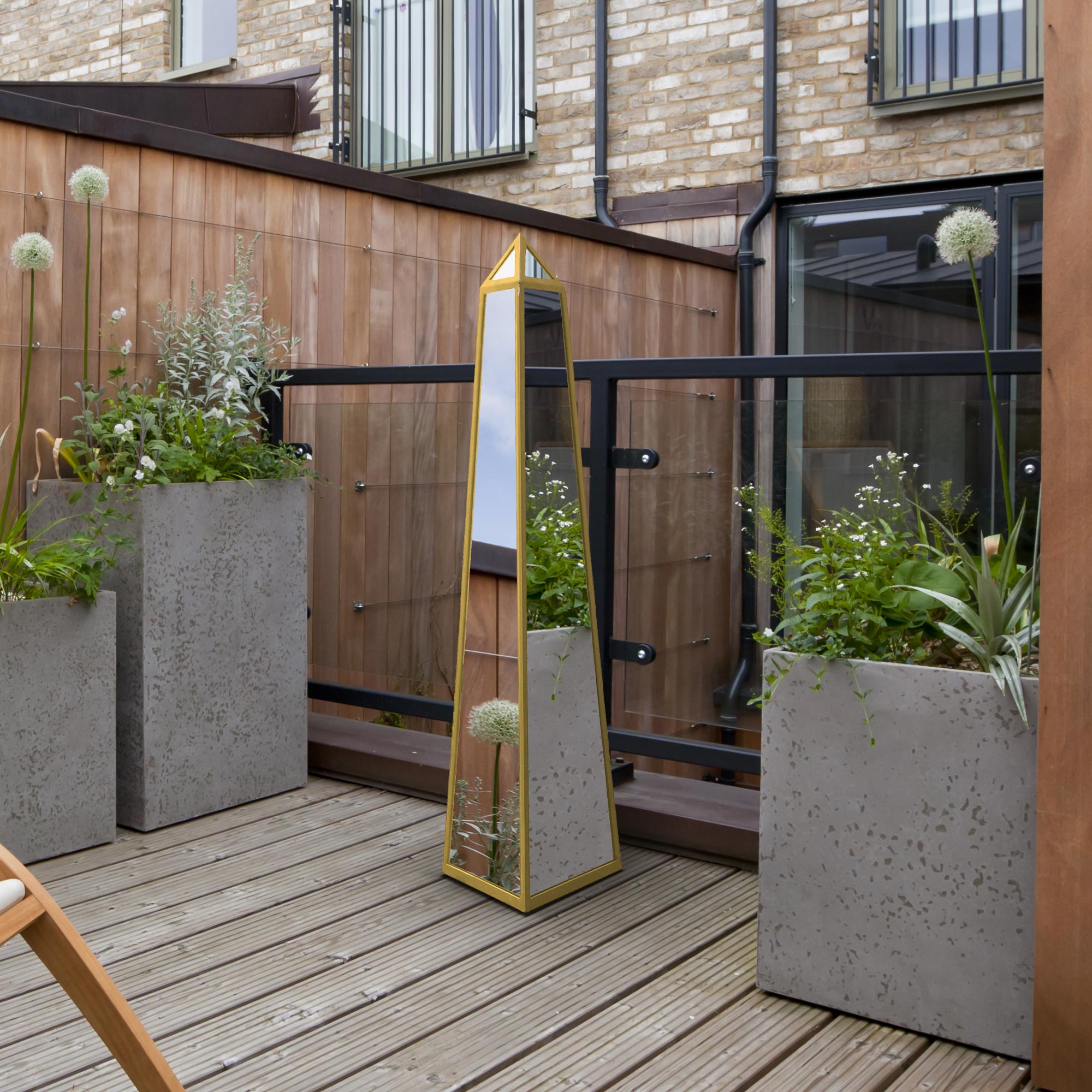 The Obelisk - New Gold Metal Edged Mirrored Garden Ornament 47" X 10" X 10" (120CM X 25CM X 25CM) (15010555003258)