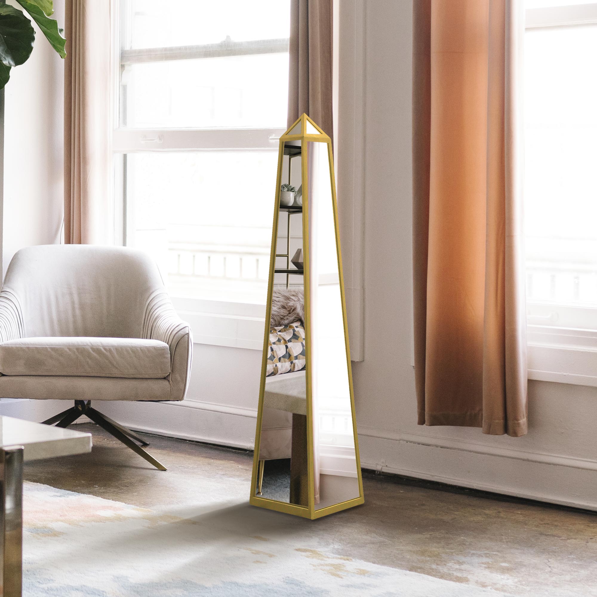 The Obelisk - New Gold Metal Edged Mirrored Ornament 47" X 10" X 10" (120CM X 25CM X 25CM) (15010555068794)