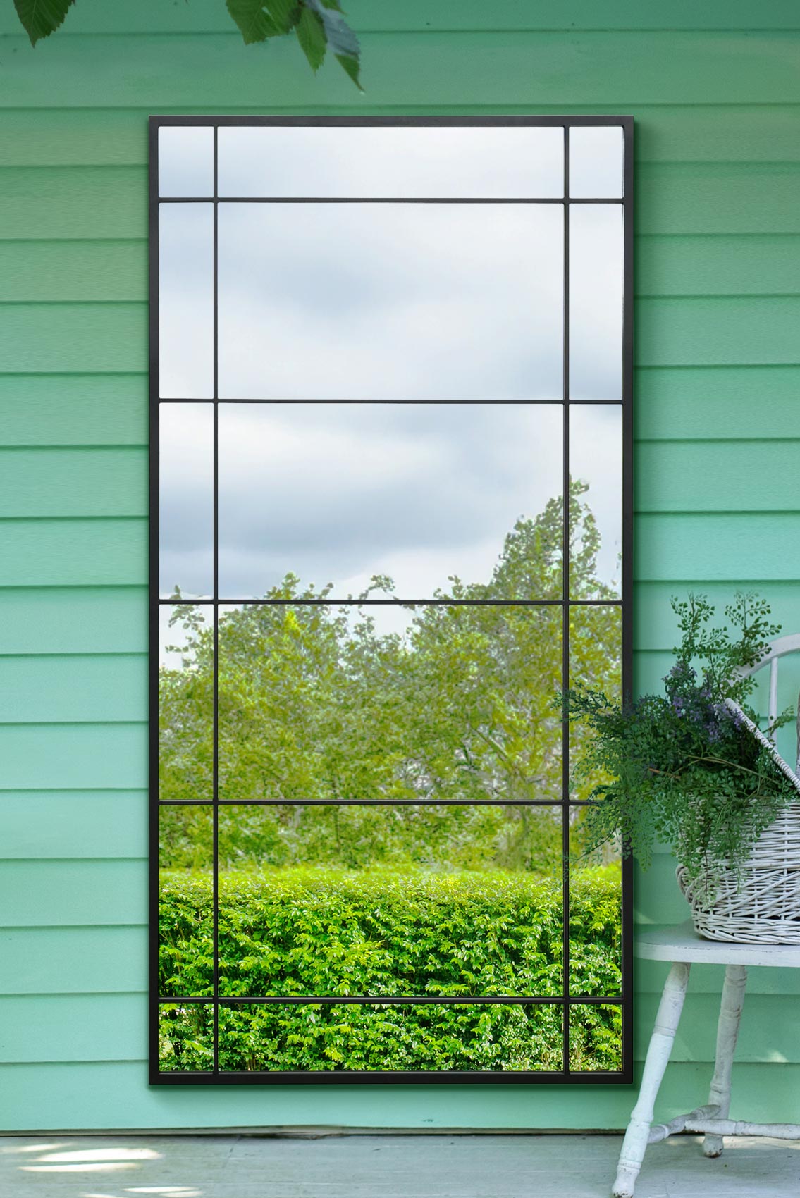 The Tabula - New Black Metal Framed Window Wall or Leaner Garden Mirror 71" X 35" (180CM X 90CM) (15010555265402)