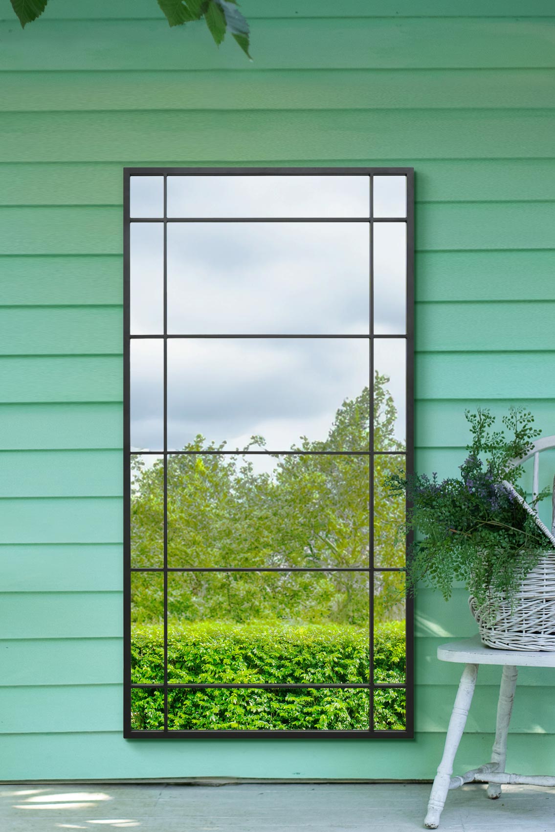 The Tabula - New Black Metal Framed Window Wall or Leaner Garden Mirror 63" X 31" (160CM X 80CM) (15010555462010)