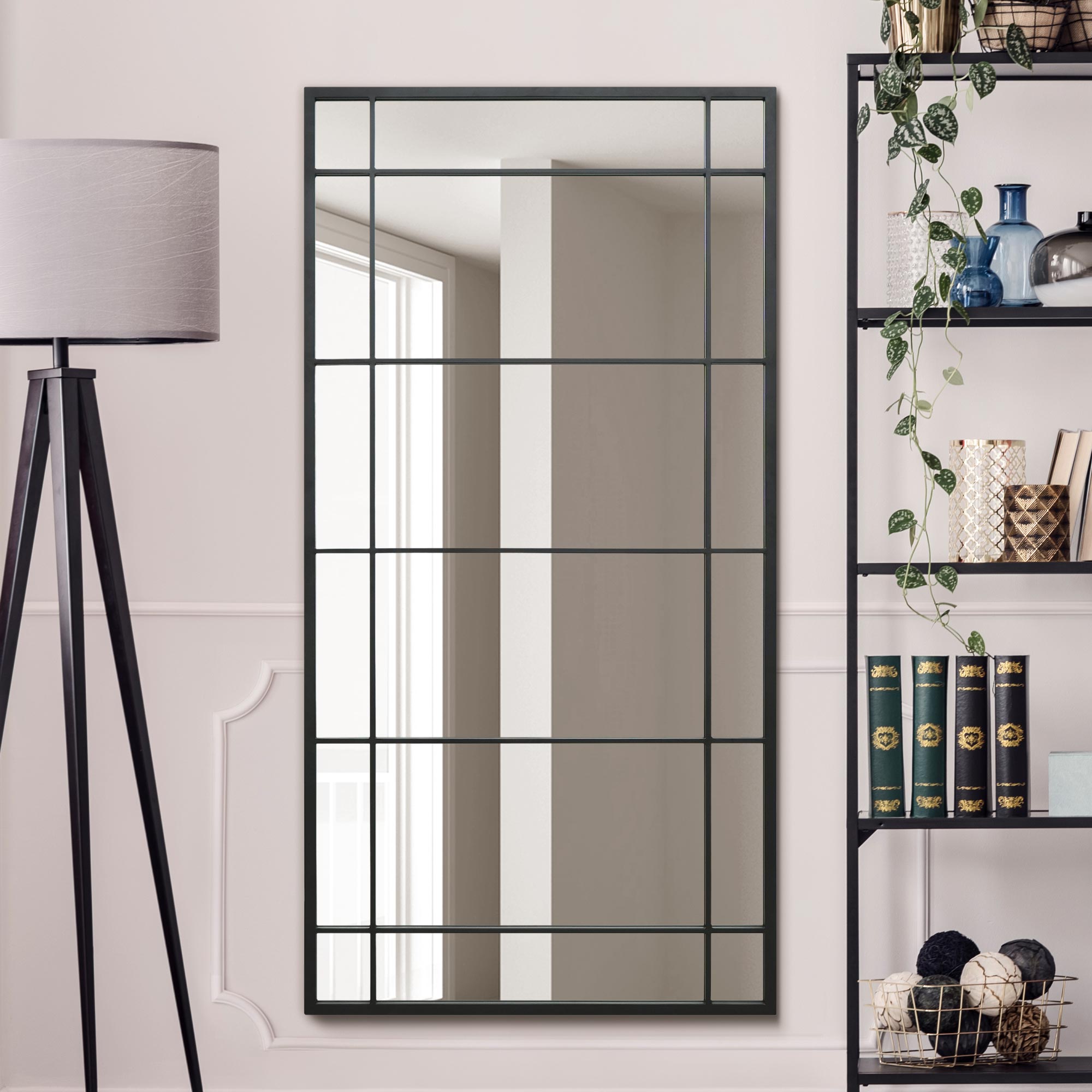 The Tabula - New Black Metal Framed Window Wall or Leaner Mirror 63" X 31" (160CM X 80CM) (15010555494778)