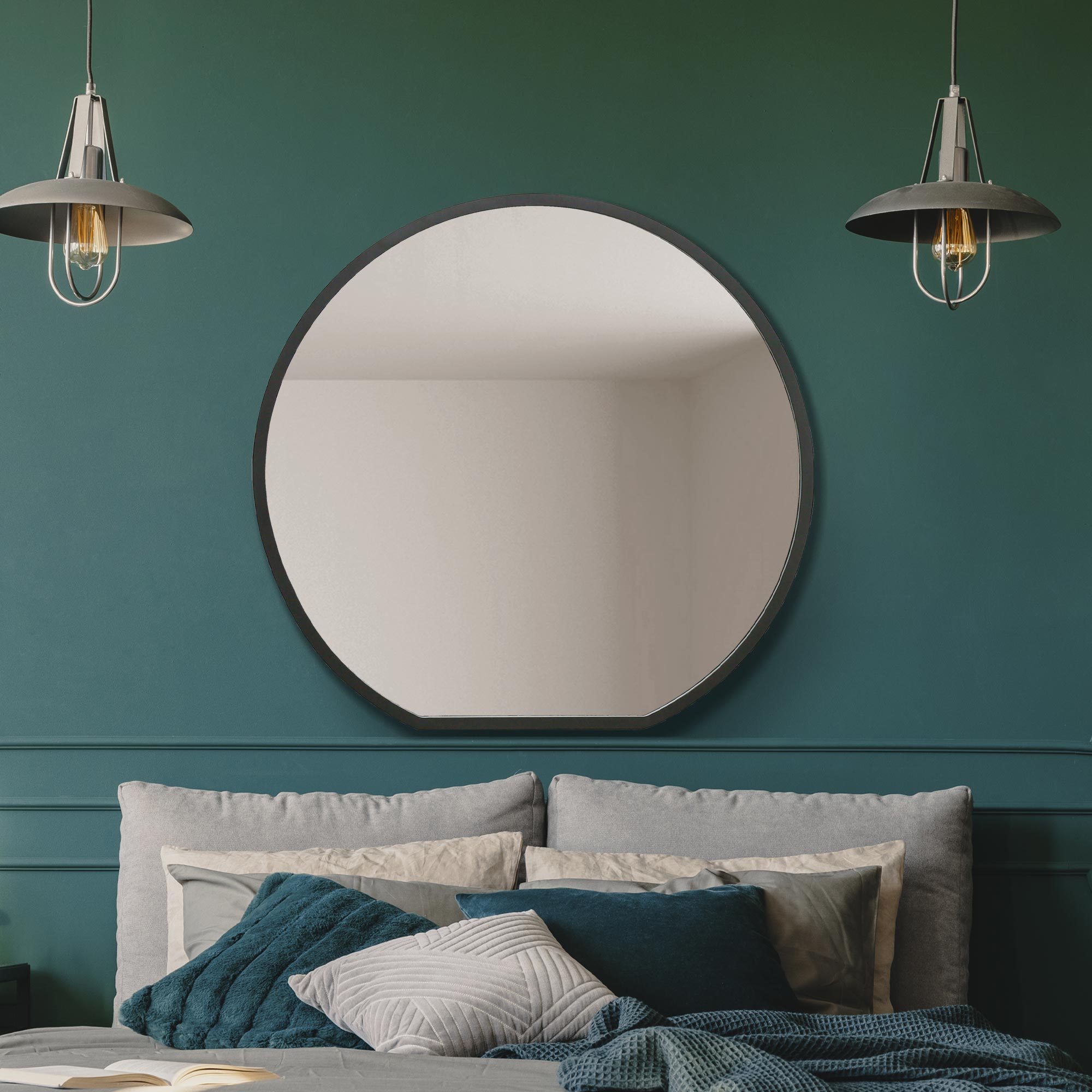 The Circulus - Black Framed Flat Bottom Circular Wall Mirror - Perfect for the Mantle! 33" X 31" (84CM X 80CM) (15010555625850)