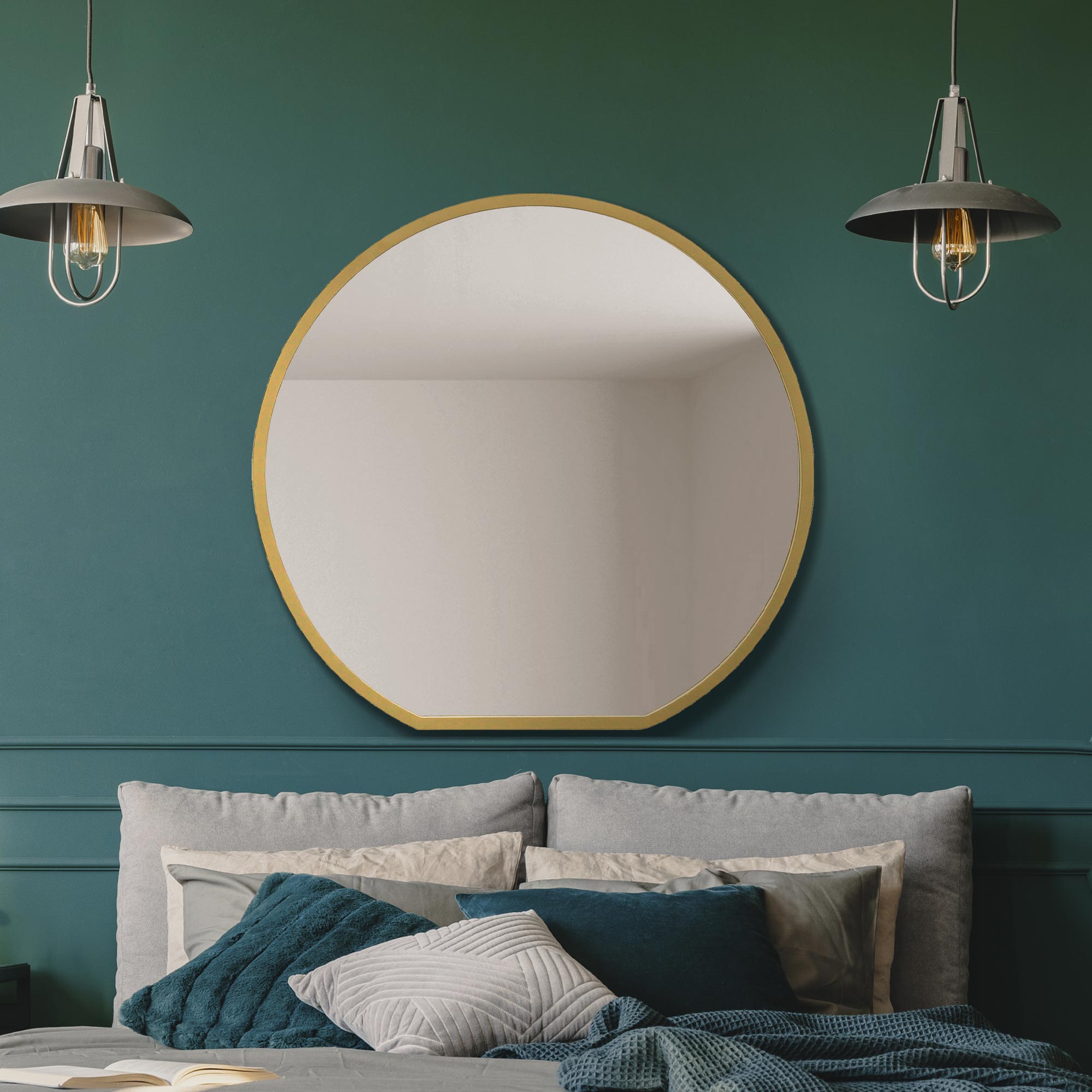 The Circulus - Gold Framed Flat Bottom Circular Wall Mirror - Perfect for the Mantle! 33" X 31" (84CM X 80CM) (15010555756922)