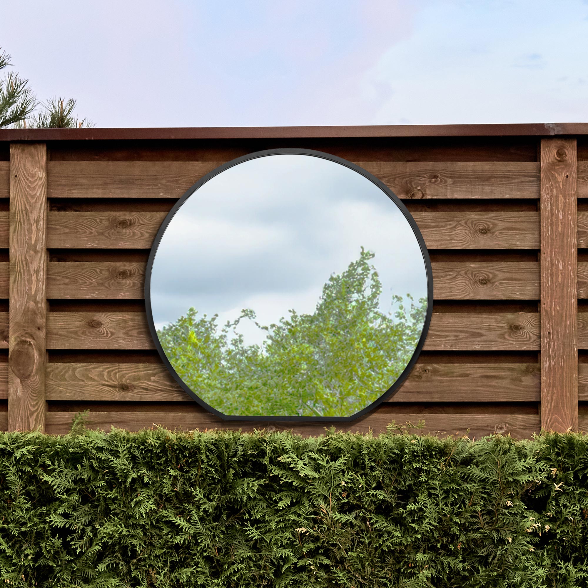 The Circulus - Black Framed Flat Bottom Circular Garden Wall Mirror - Perfect for the Mantle! 41" X 39" (105CM X 100CM) (15010555789690)