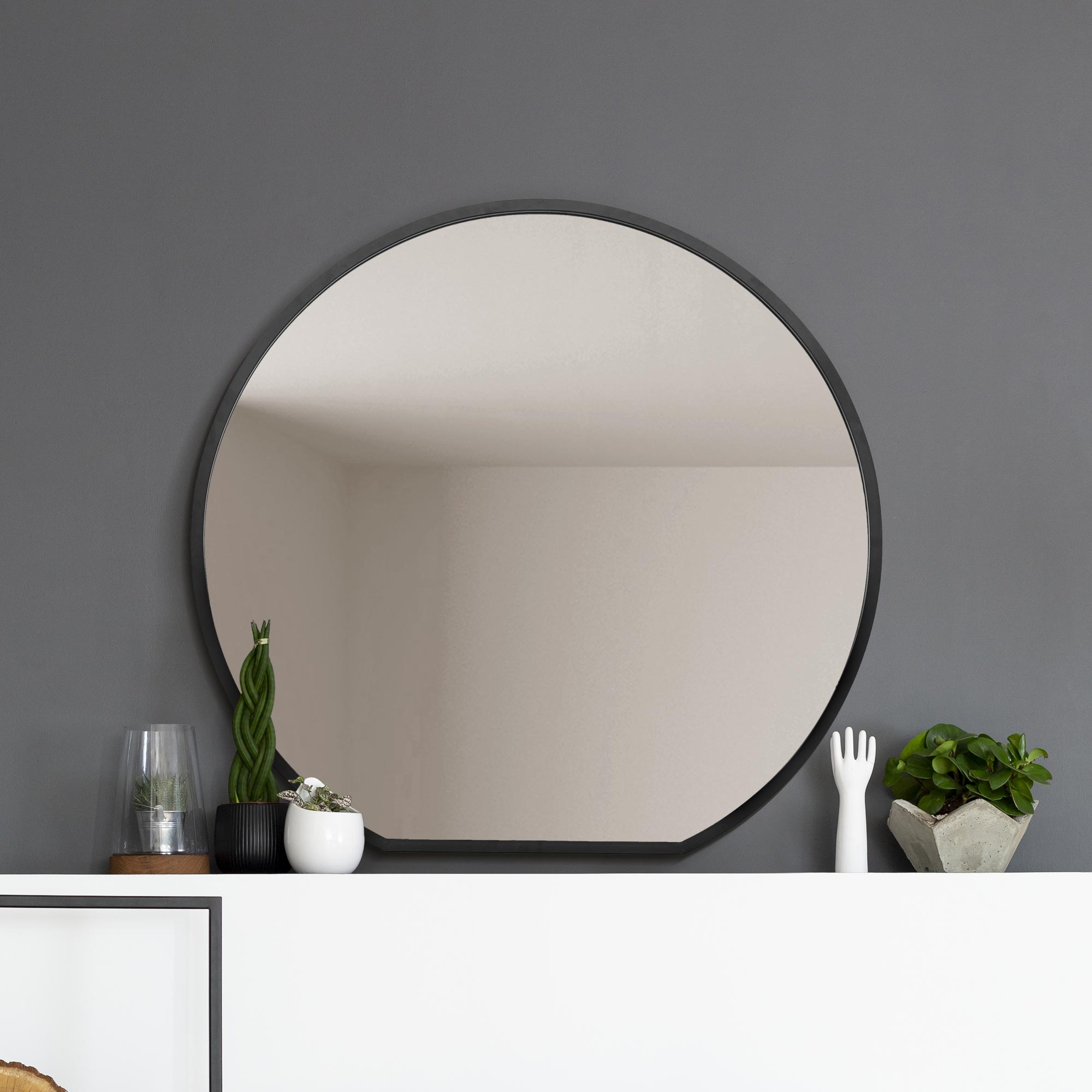 The Circulus - Black Framed Flat Bottom Circular Wall Mirror - Perfect for the Mantle! 41" X 39" (105CM X 100CM) (15010555822458)