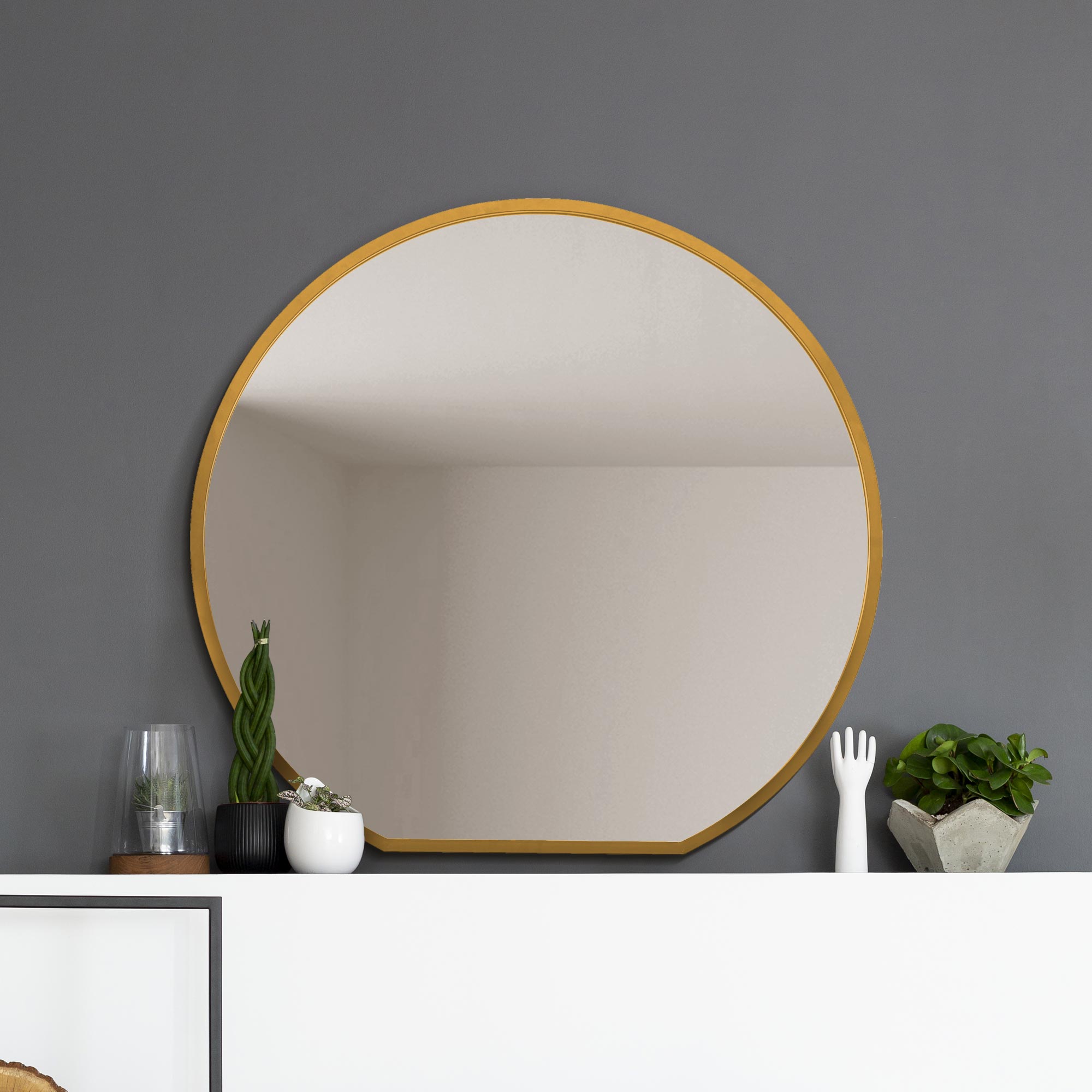 The Circulus - Gold Framed Flat Bottom Circular Wall Mirror - Perfect for the Mantle! 41" X 39" (105CM X 100CM) (15010555920762)