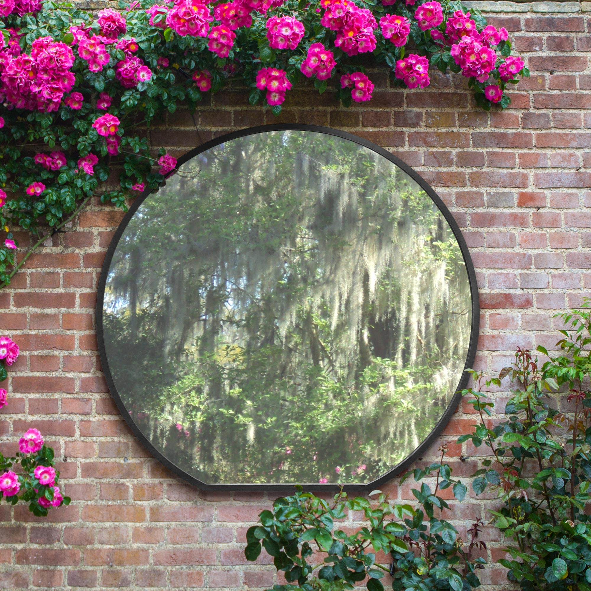 The Circulus - Black Framed Flat Bottom Circular Garden Wall Mirror - Perfect for the Mantle! 50" X 47" (126CM X 120CM) (15010555953530)