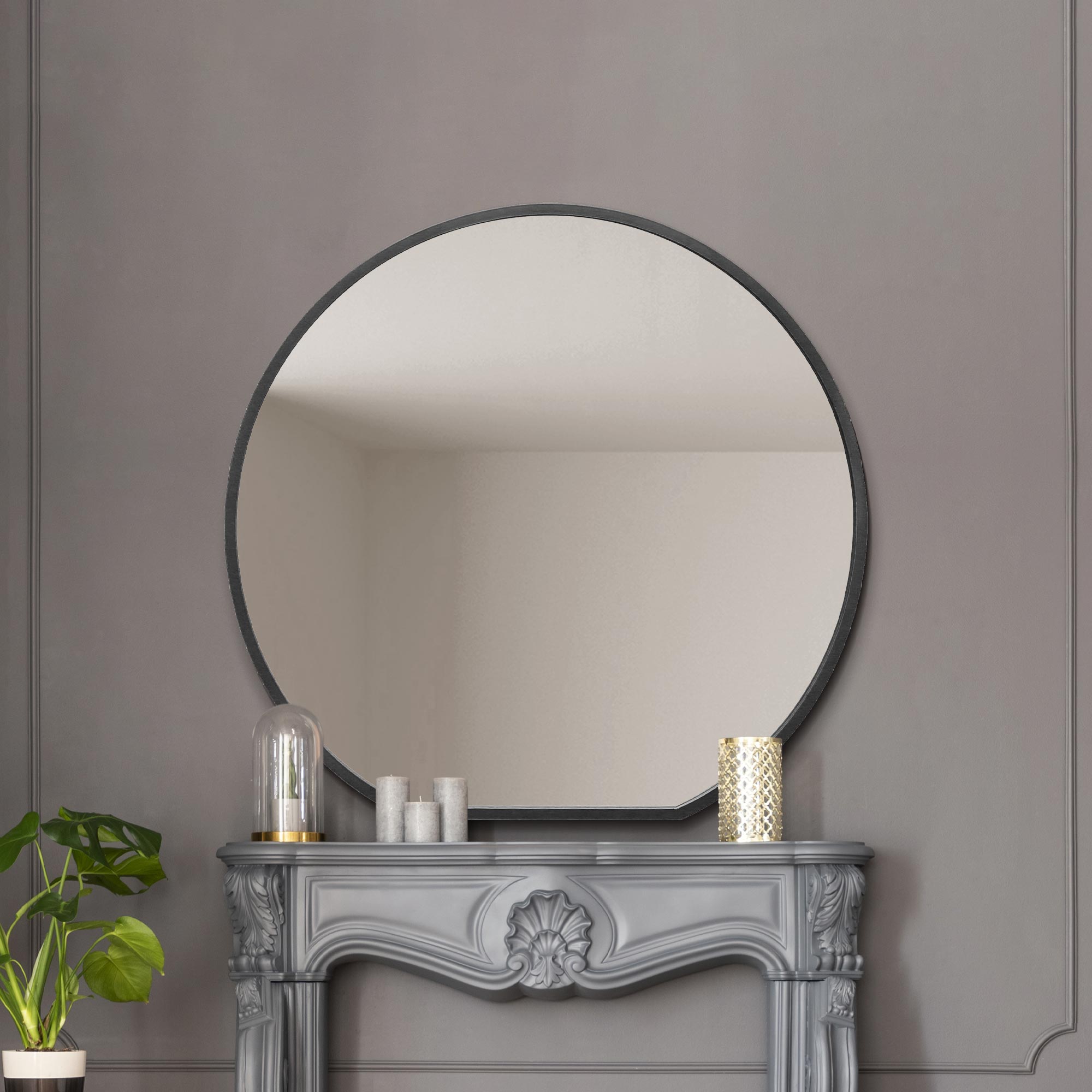 The Circulus - Black Framed Flat Bottom Circular Wall Mirror - Perfect for the Mantle! 50" X 47" (126CM X 120CM) (15010555986298)