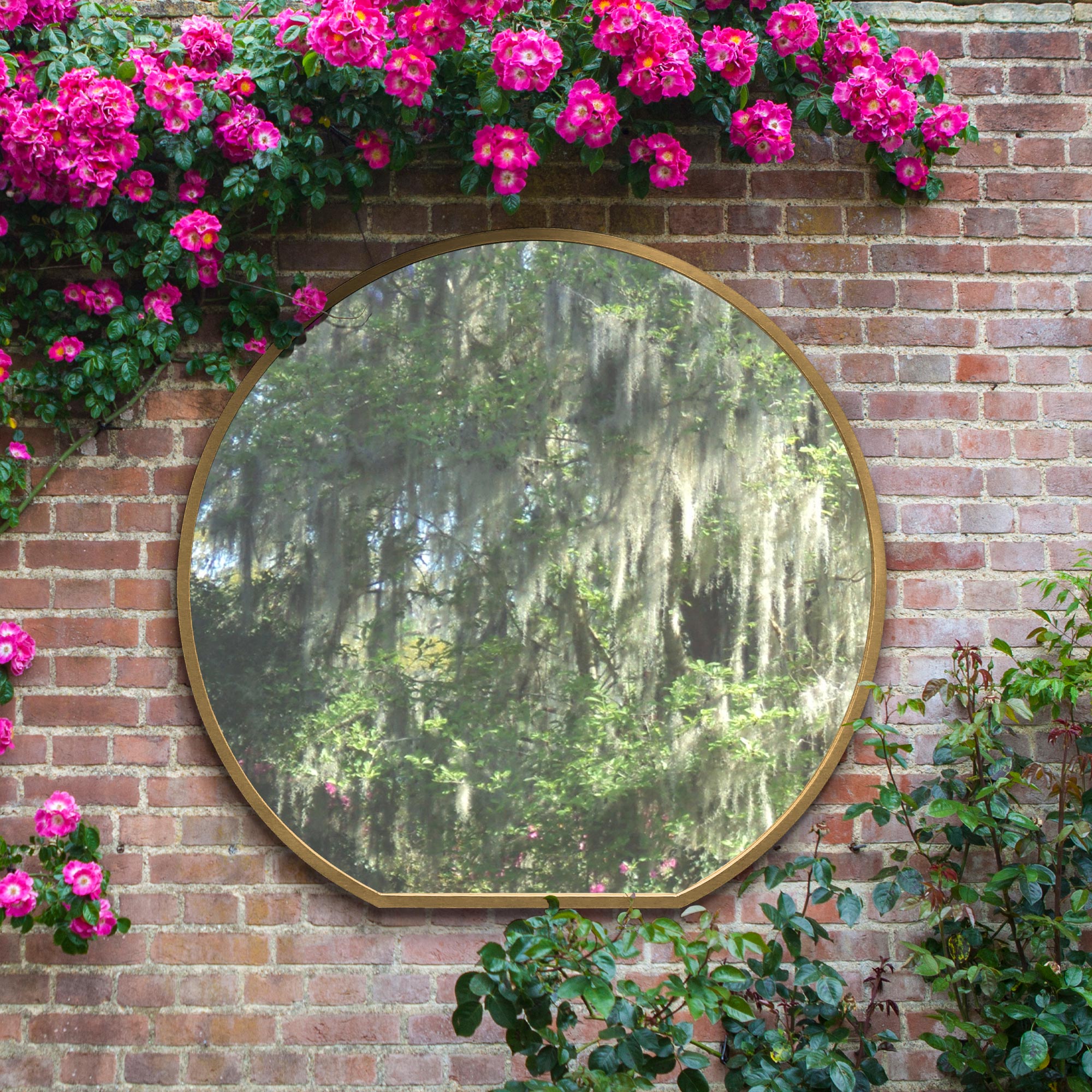 The Circulus - Gold Framed Flat Bottom Circular Garden Wall Mirror - Perfect for the Mantle! 50" X 47" (126CM X 120CM) (15010556019066)