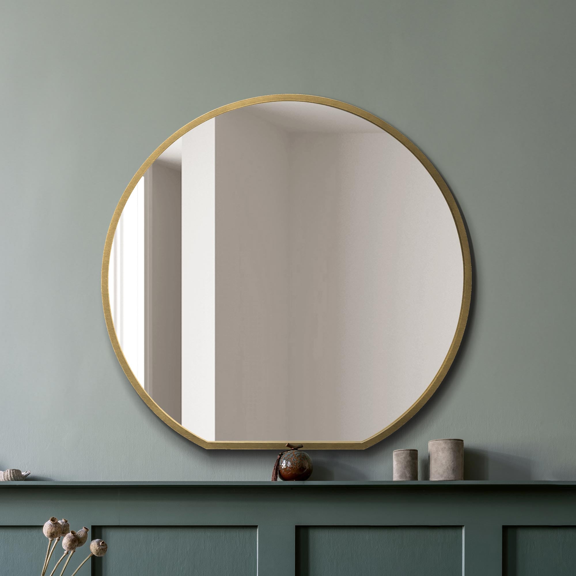 The Circulus - Gold Framed Flat Bottom Circular Wall Mirror - Perfect for the Mantle! 50" X 47" (126CM X 120CM) (15010556084602)
