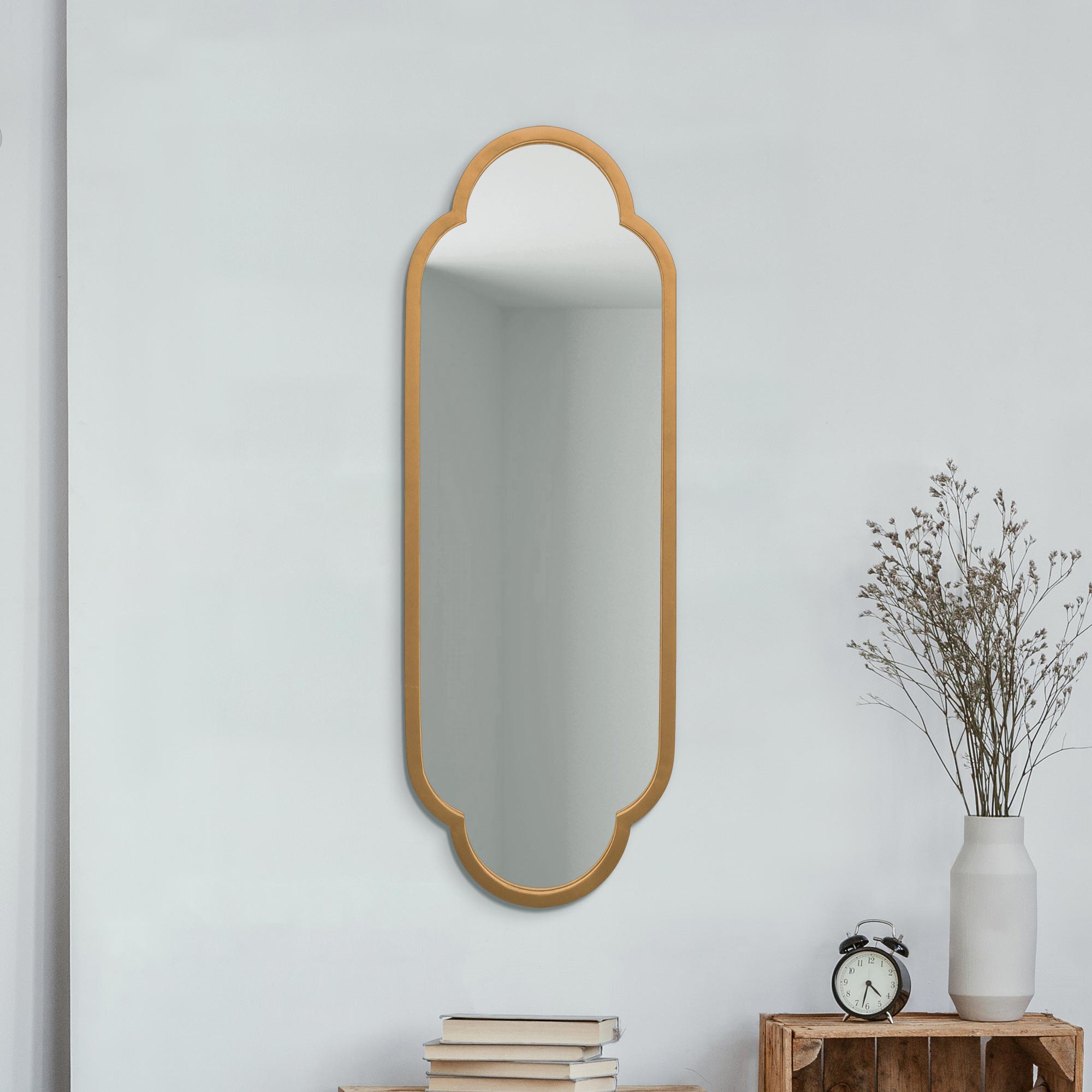 The Duplici - New Gold Metal Framed Double Arched Oval Wall Mirror 40" X 14" (102CM X 35.5CM) (15010556576122)