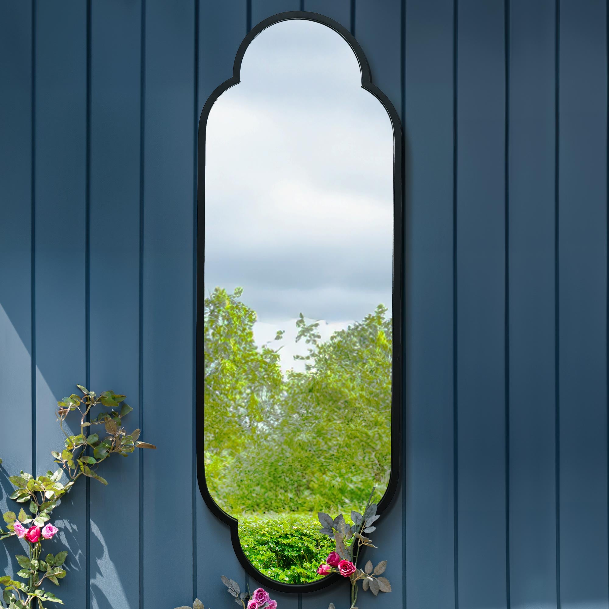 The Duplici - New Black Metal Framed Double Arched Oval Garden Wall Mirror 59" X 20" (150CM X 52CM) (15010556608890)