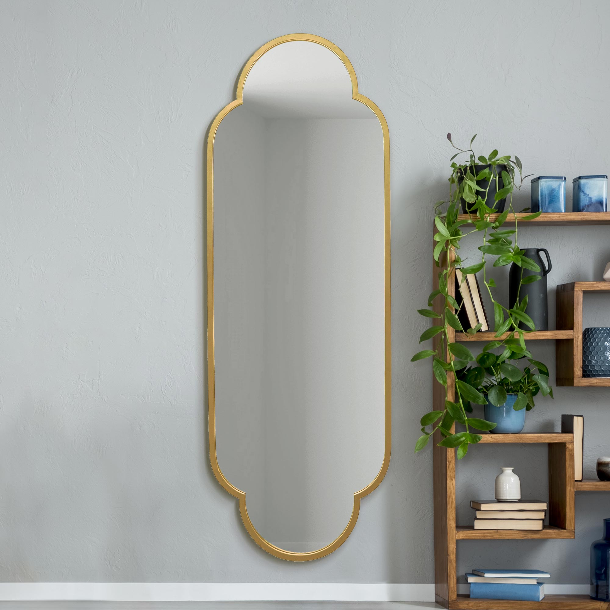 The Duplici - New Gold Metal Framed Double Arched Oval Wall Mirror 67" X 23" (170CM X 59M) (15010557100410)