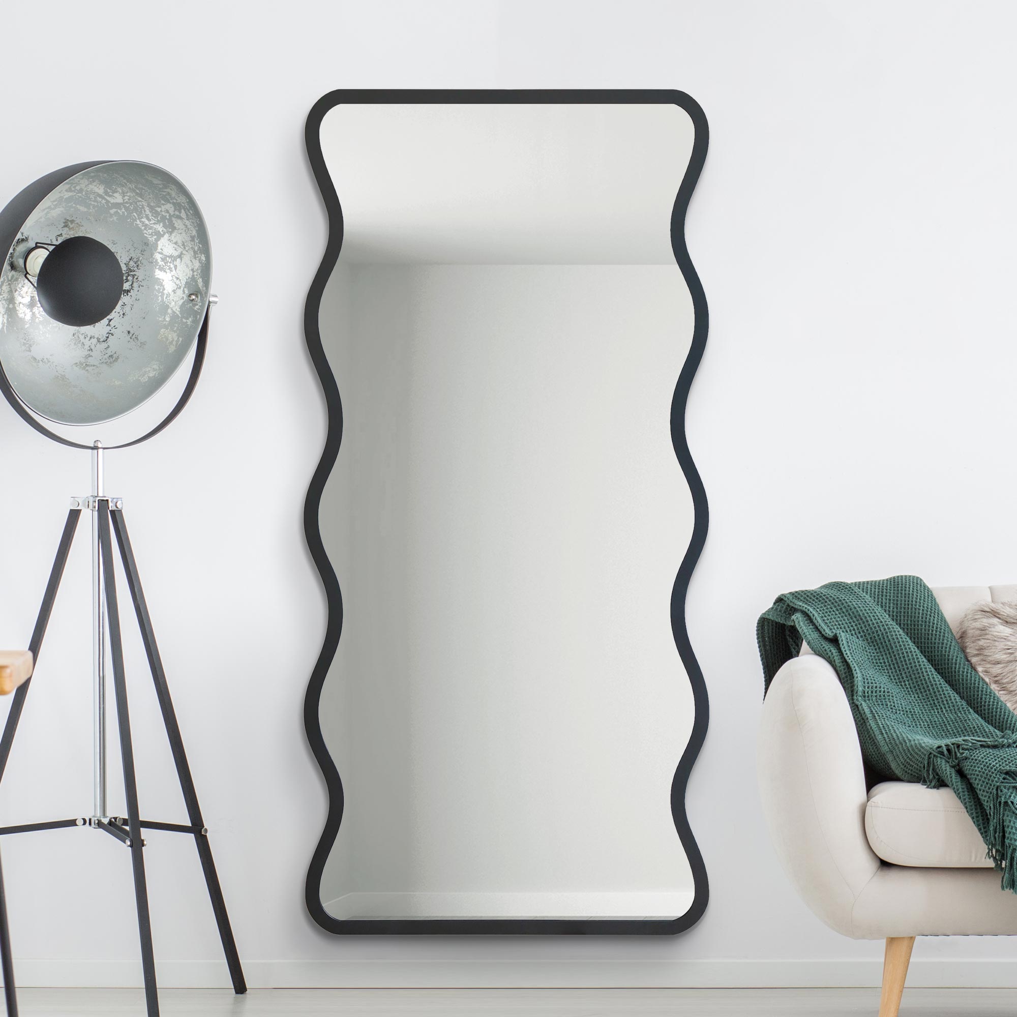 The Fluctus - New Black Metal Rectangular Wavy Framed Wall Mirror. Landscape or Portrait 67" X 31" (170CM X 80CM). (15010557428090)