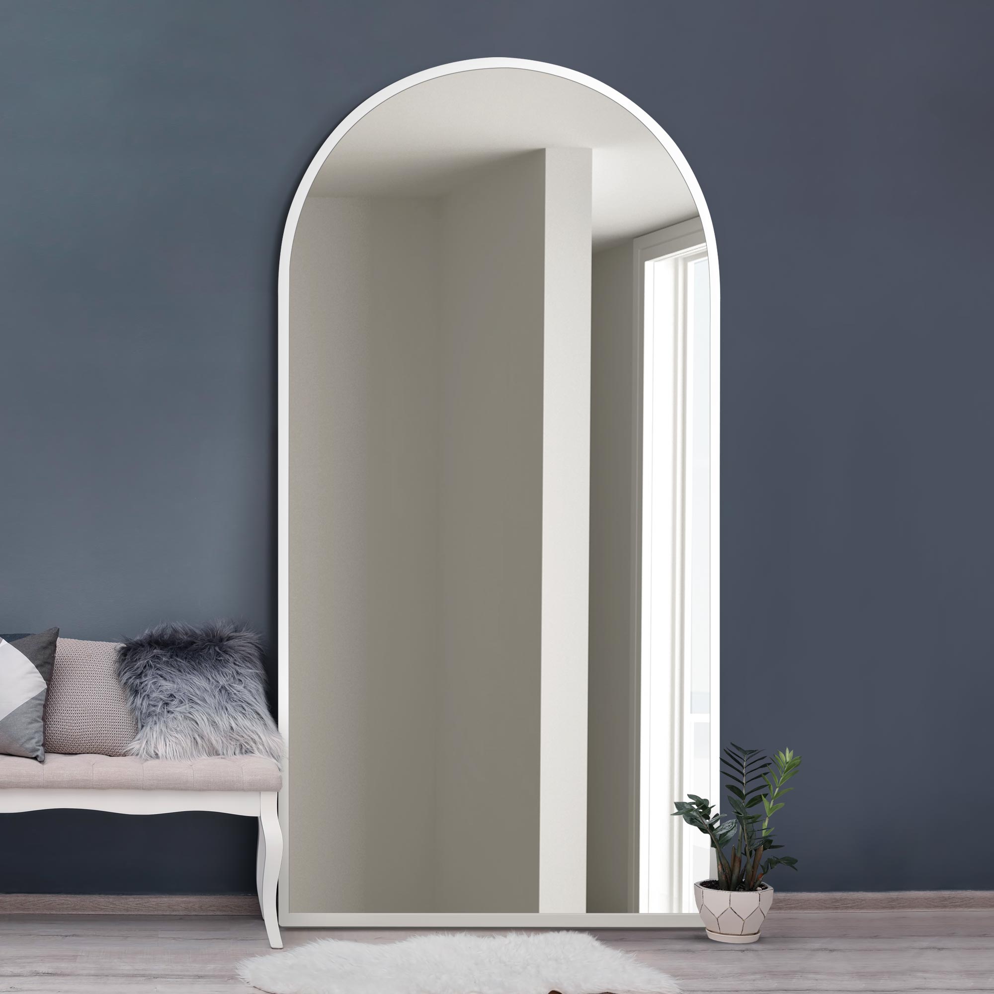 The Arcus - White Framed Arched Leaner/Wall Mirror 71" X 35" (180CM X 90CM) (15010558116218)