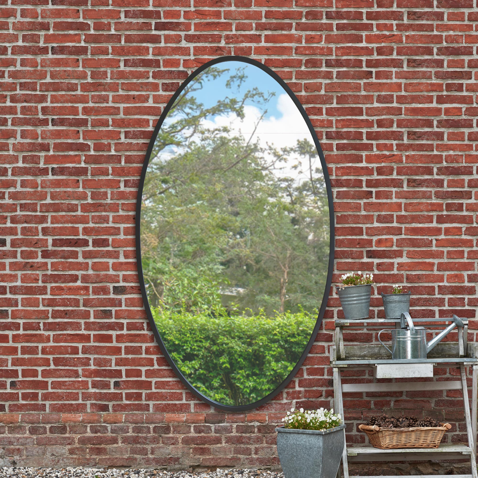 The Ovale - New Black Metal Framed Oval Garden Wall Mirror 71" X 39" (180 x 100CM) (15010558148986)