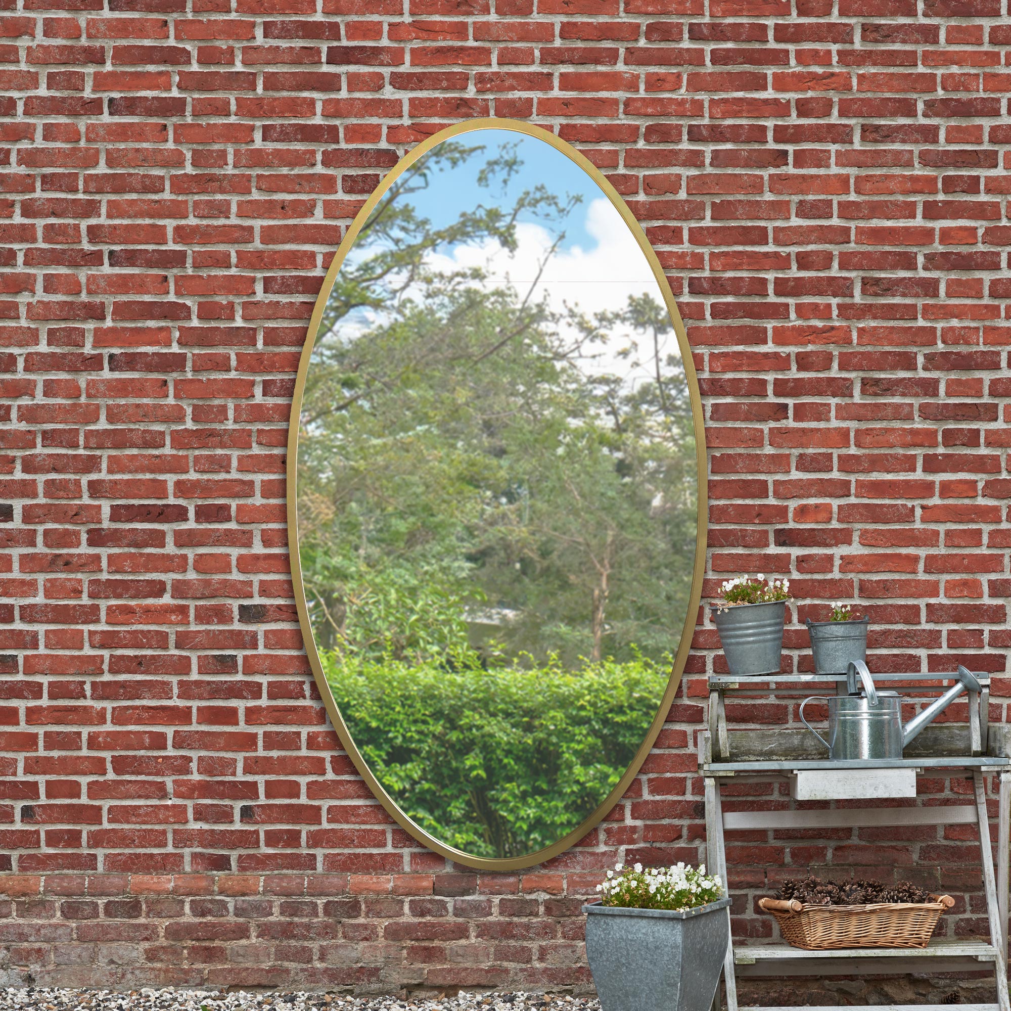 The Ovale - New Gold Metal Framed Oval Garden Wall Mirror 71" X 39" (180 x 100CM) (15010558214522)