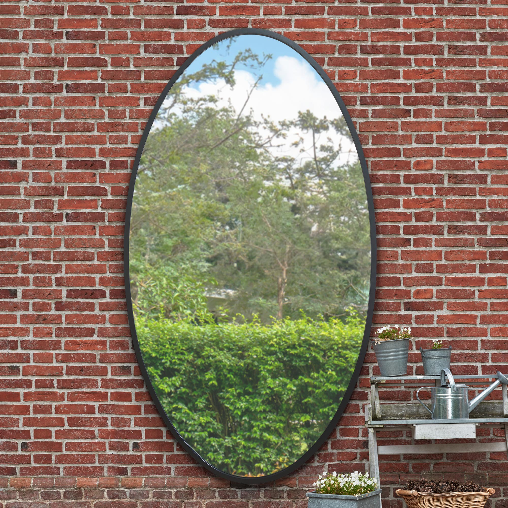 The Ovale - New Black Metal Framed Oval Garden Wall Mirror 79" X 44" (200 x 112CM) (15010558312826)