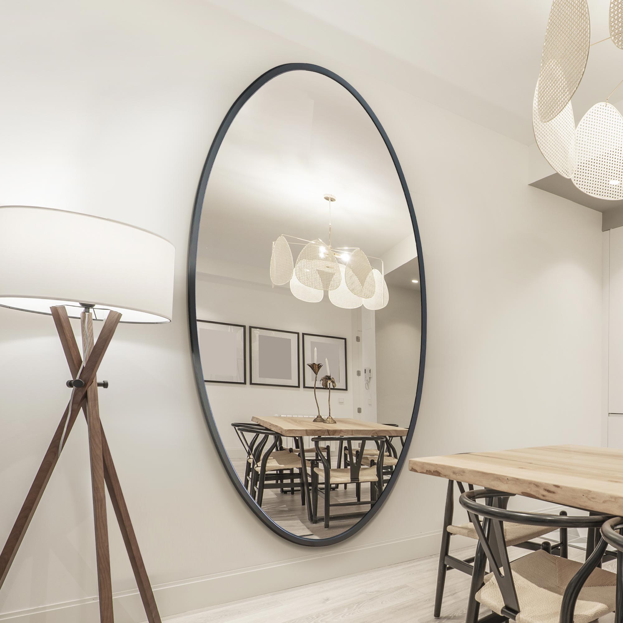 The Ovale - New Black Metal Framed Oval Wall Mirror 79" X 44" (200 x 112CM) (15010558345594)