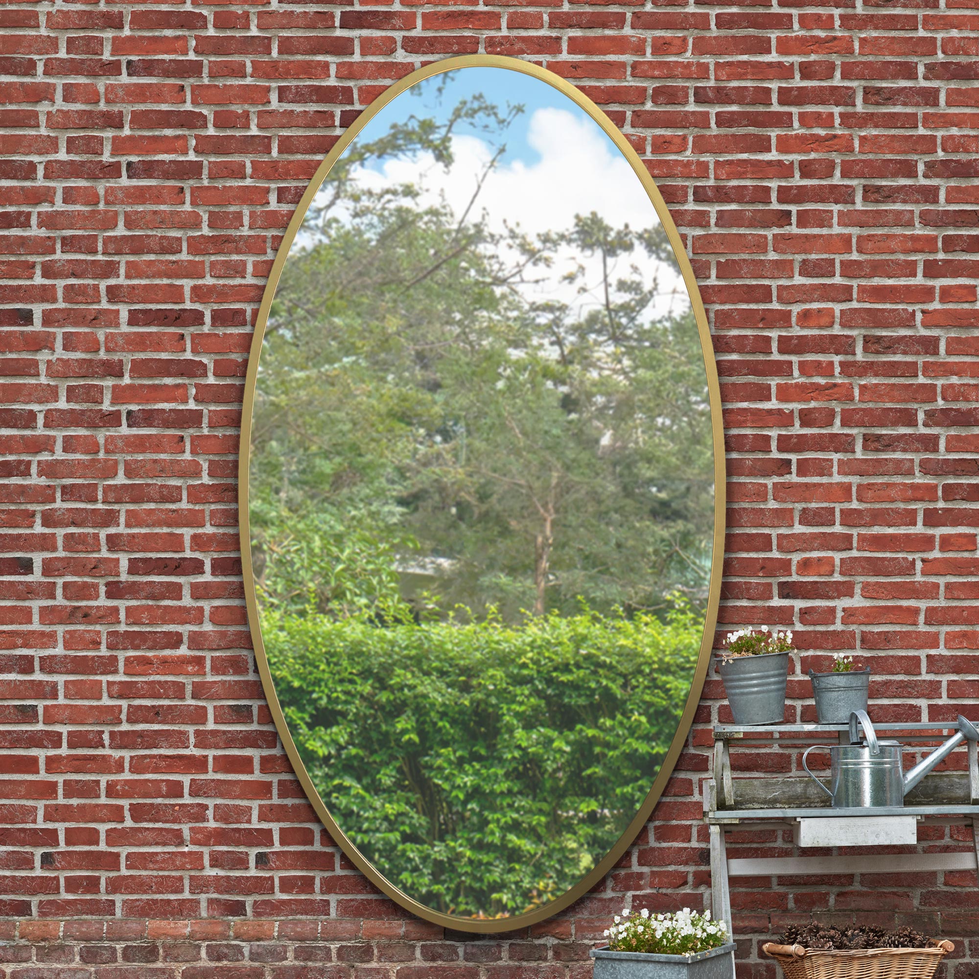The Ovale - New Gold Metal Framed Oval Garden Wall Mirror 79" X 44" (200 x 112CM) (15010558378362)