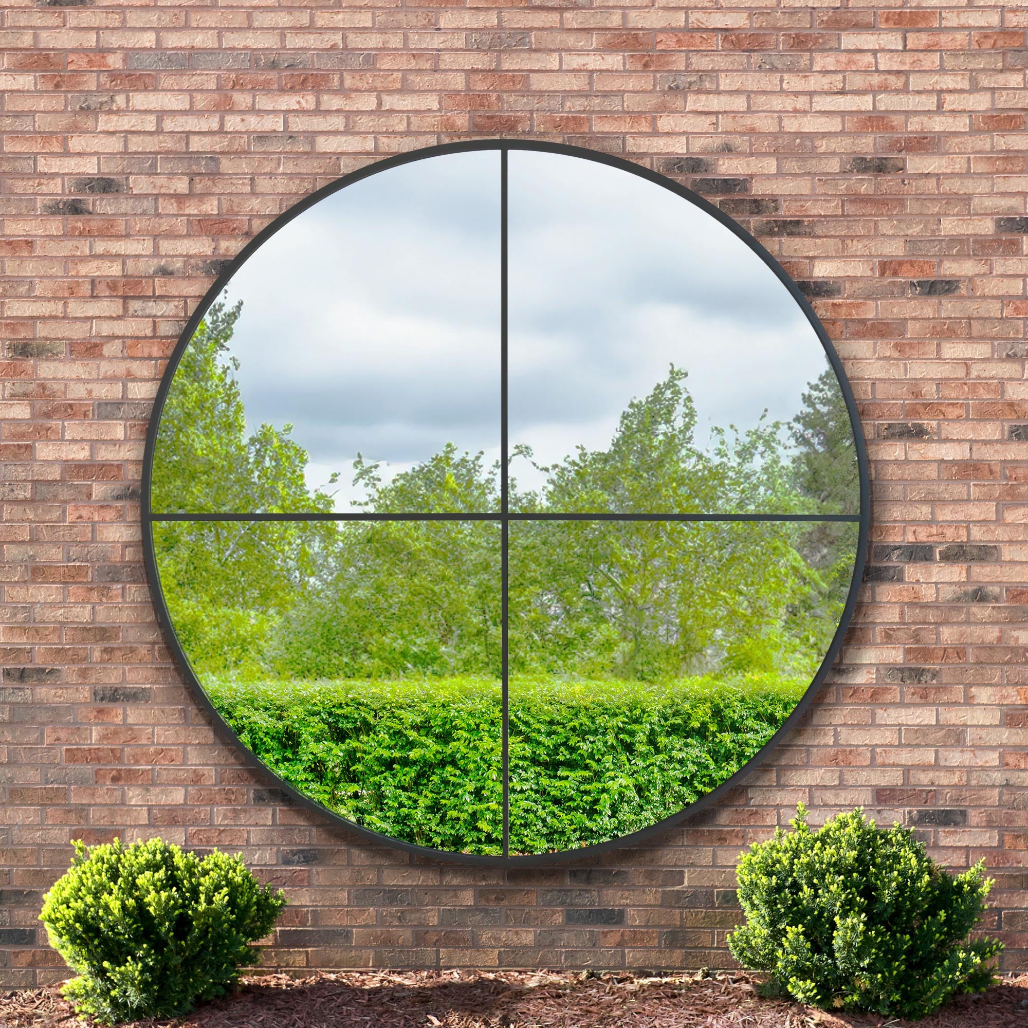 The Genestra - Black Extra Large Circular Window Metal Garden Wall Mirror 71"x 71" (180x180cm) (15010558509434)
