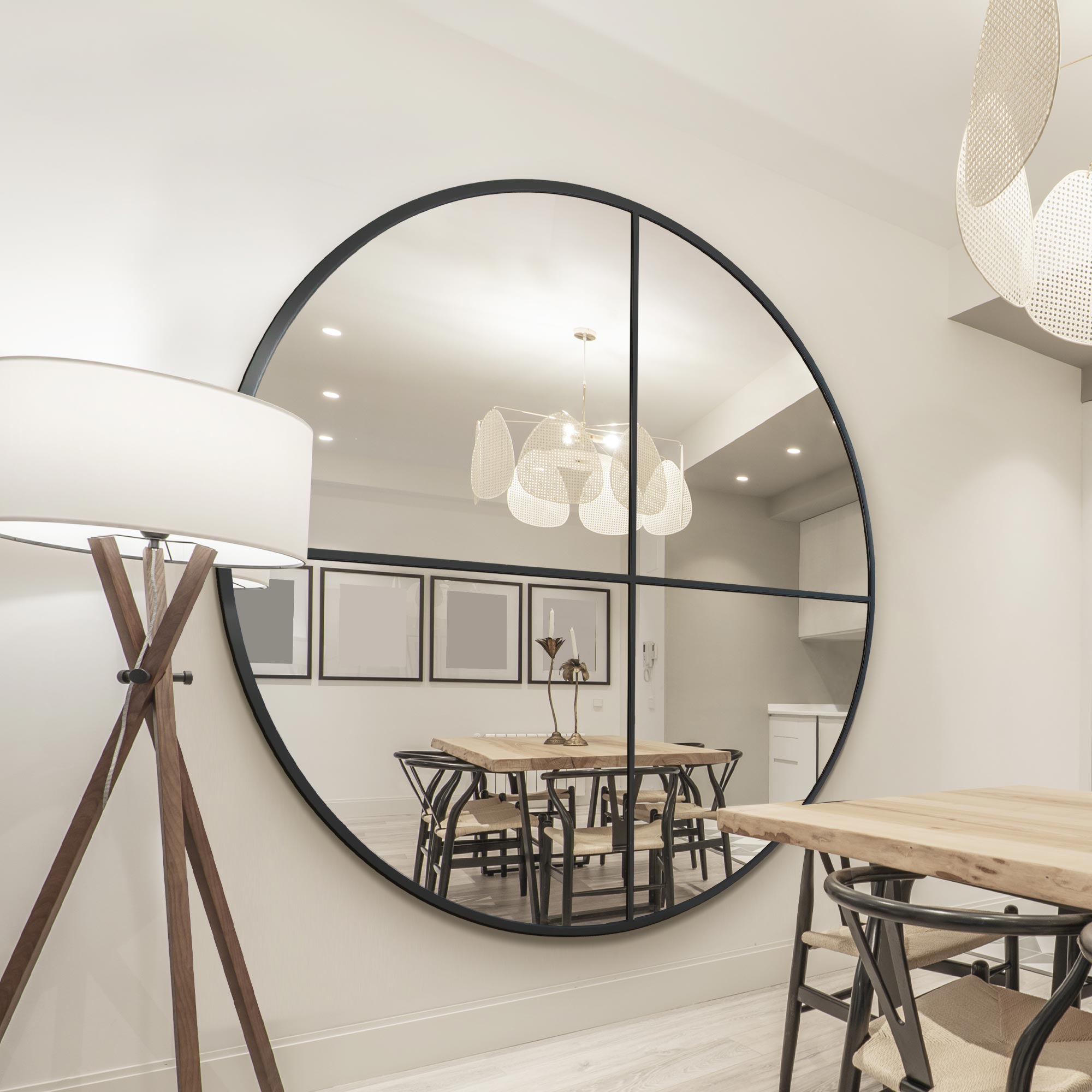 The Fenestra - New Black XL Circular Window Metal Wall and Leaner Mirror 71" X 71" (180 x 180CM) (15010558574970)