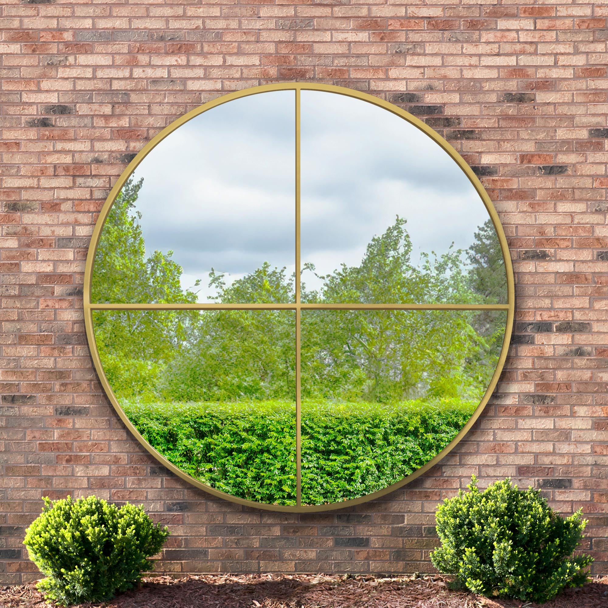 The Genestra - Gold Extra Large Circular Window Metal Garden Wall Mirror 71"x 71" (180x180cm) (15010558607738)