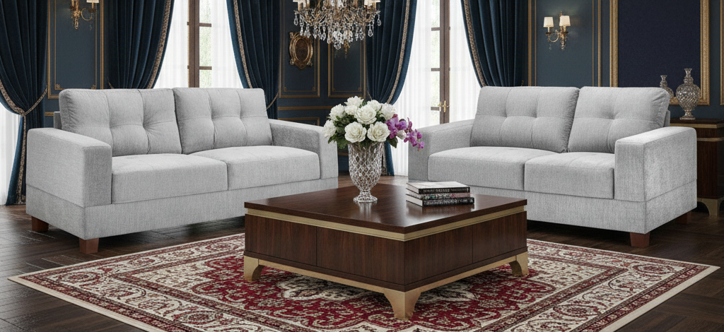 Kew 3+2 Sofa Set in Grey Fabric - AMC Furniture