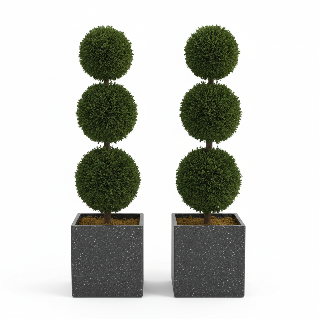 Pair of Artificial Topiary Ball Trees – UV Resistant, Weatherproof & Maintenance-Free
