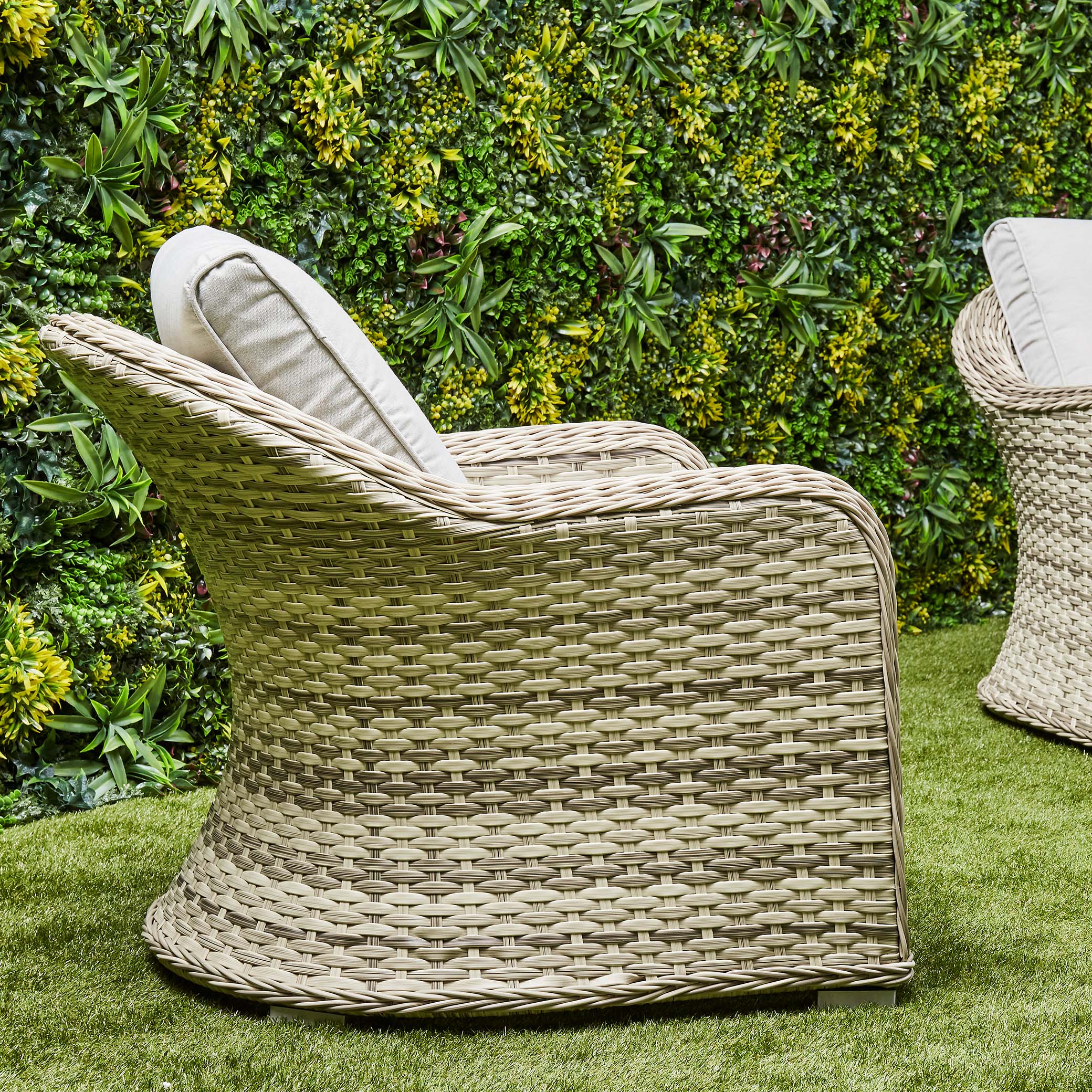 Grey Isla Rattan armchair left arm - close view (14929979736442)