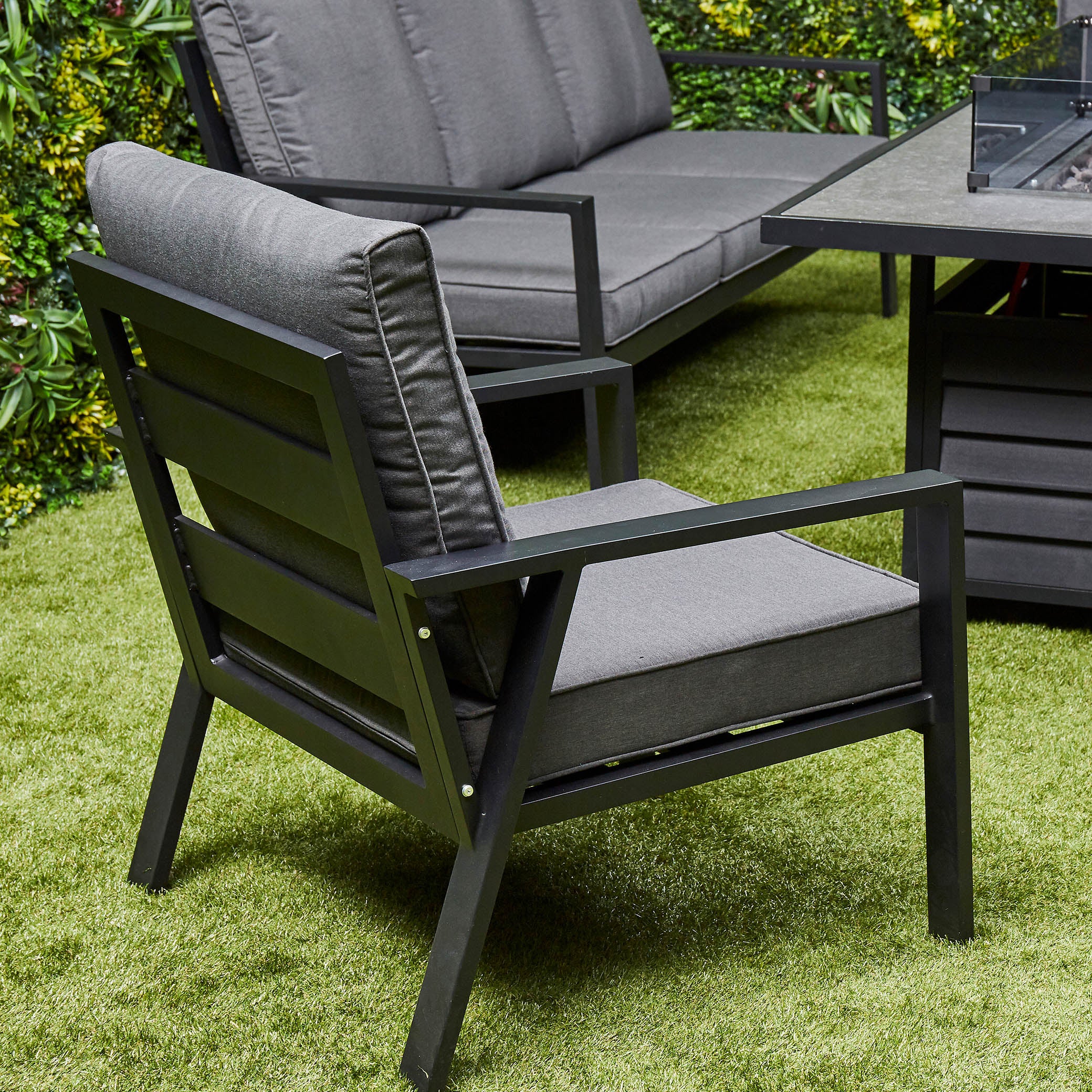 Grey Sienna Aluminium Sofa chair with cushion side view (14930005590394)