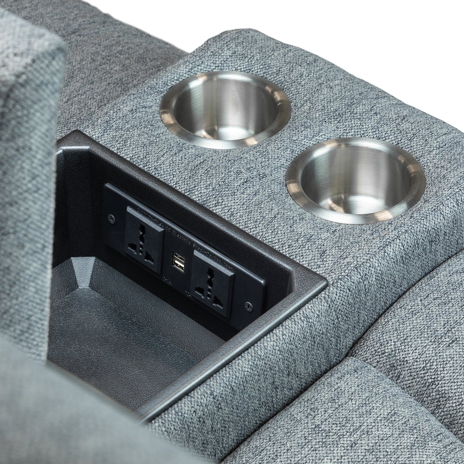 Hamlet 2 Seater Recliner Sofa in Grey - plug socket view (7023948791872)