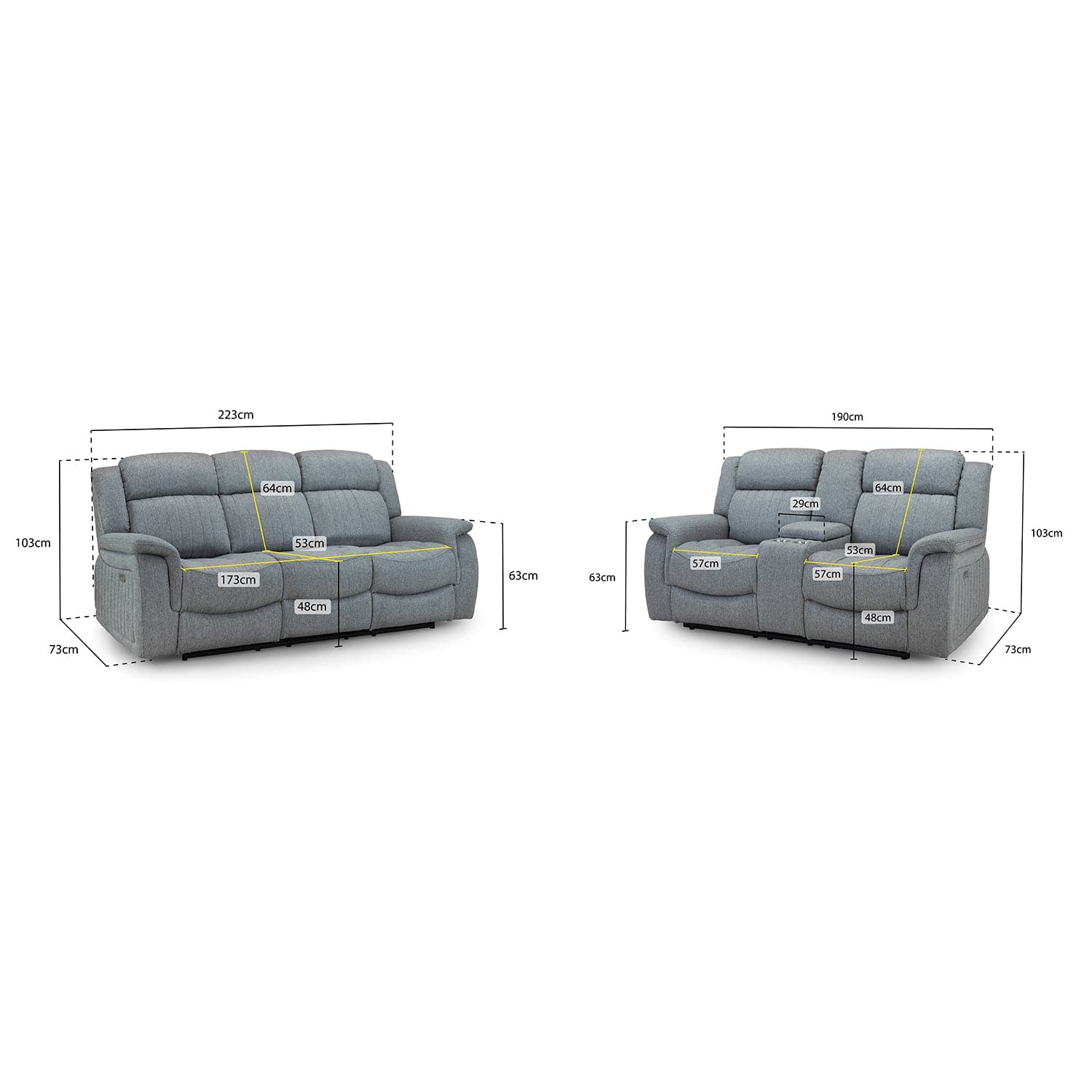Hamlet Three Plus Two Power Recliner Sofa Set in Grey - measurement view (7023948595264)