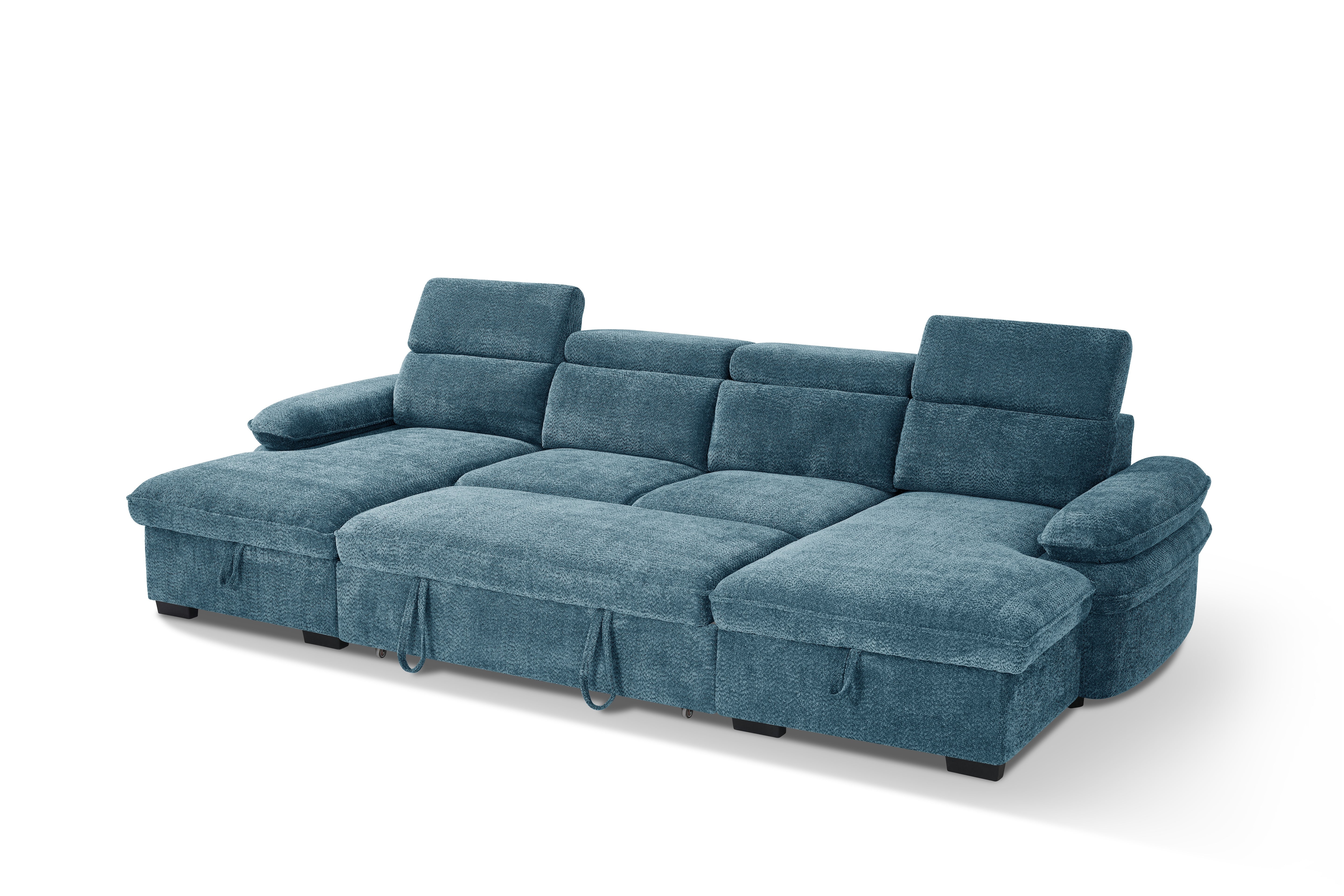 Billie U Shape Sofa Bed in Blue with Lift Up Storage - AMC Furniture
