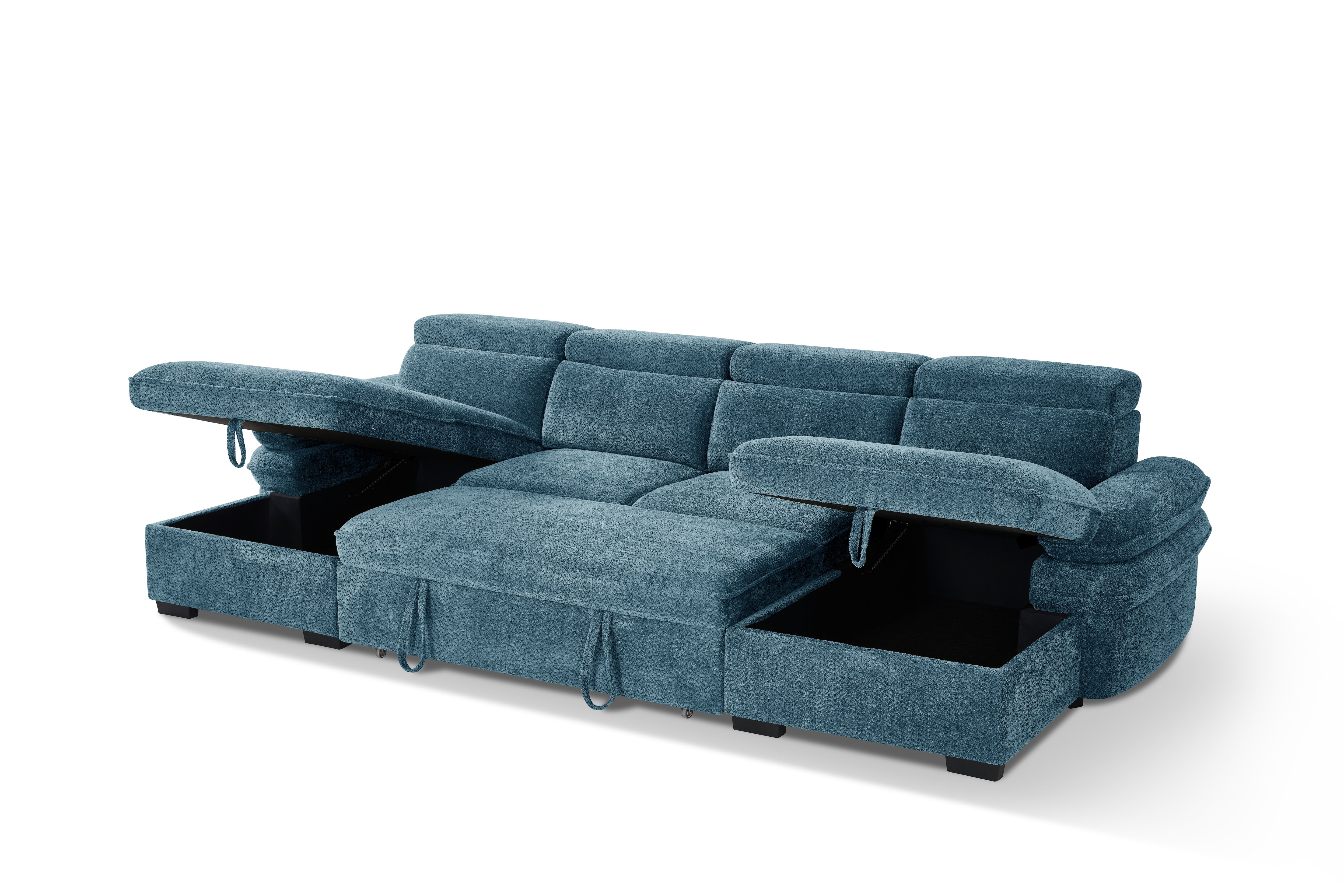 Billie U Shape Sofa Bed in Blue with Lift Up Storage - AMC Furniture