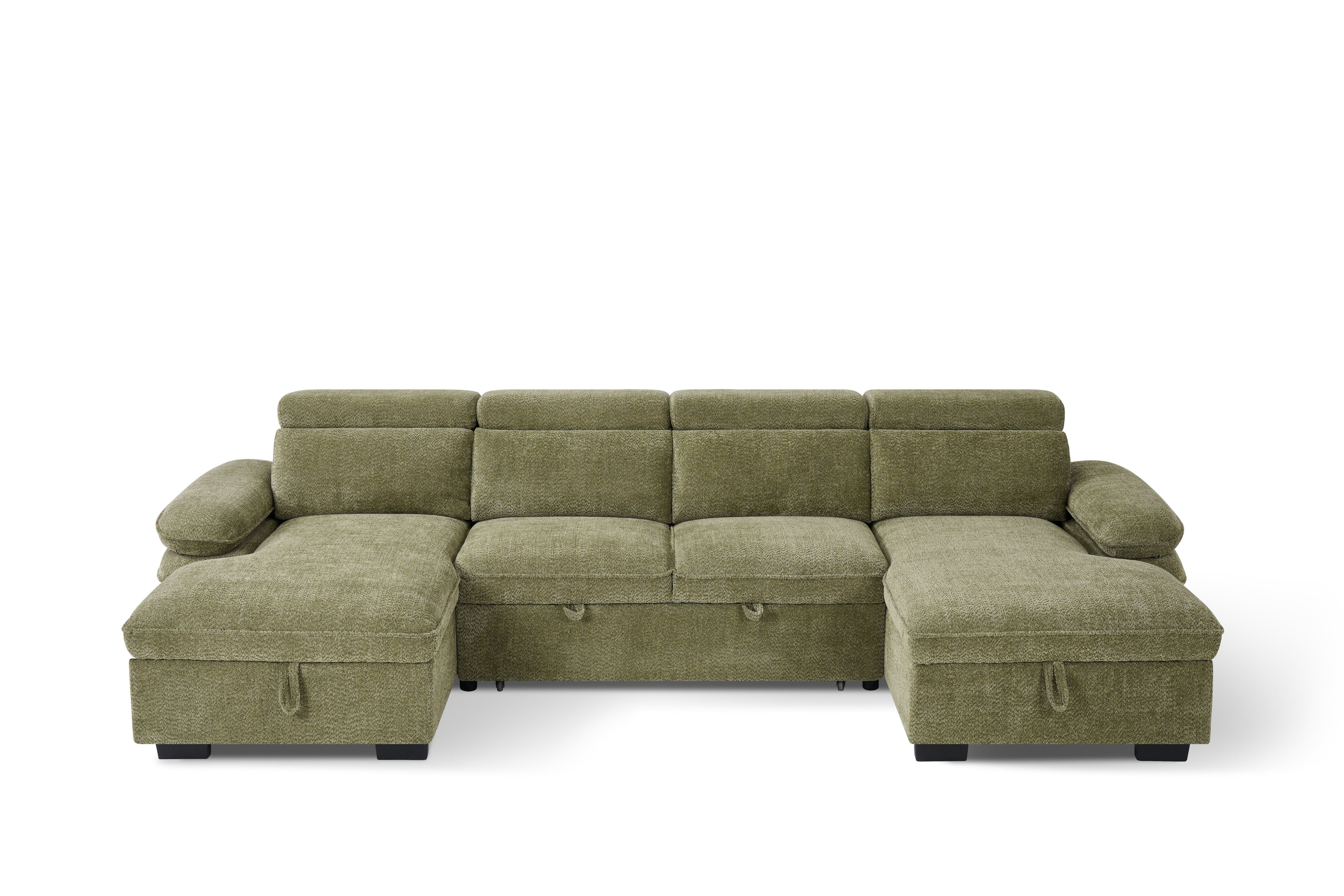 Billie U Shape Sofa Bed in Green with Lift Up Storage - AMC Furniture