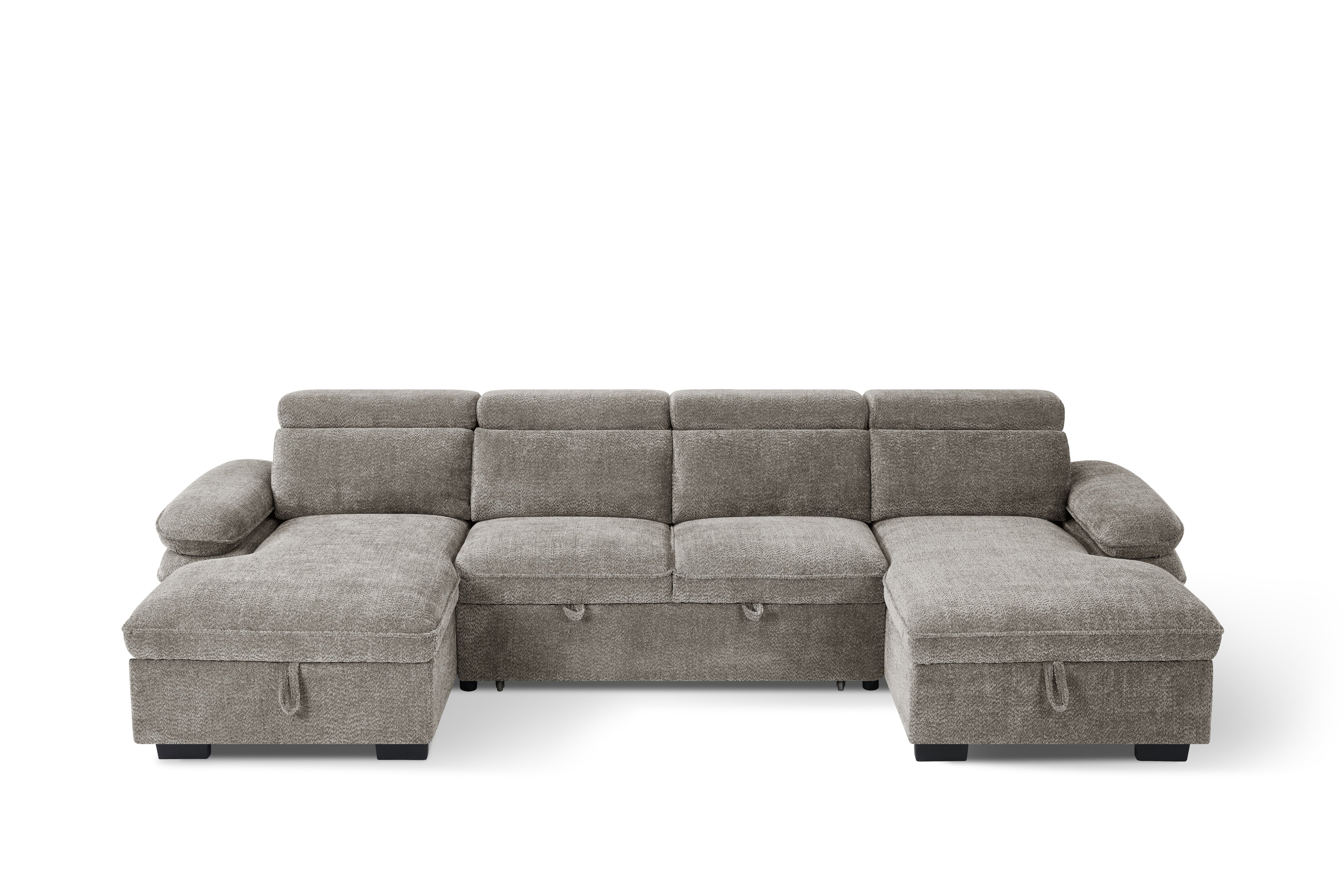 Billie U Shape Sofa Bed in Grey with Lift Up Storage - AMC Furniture