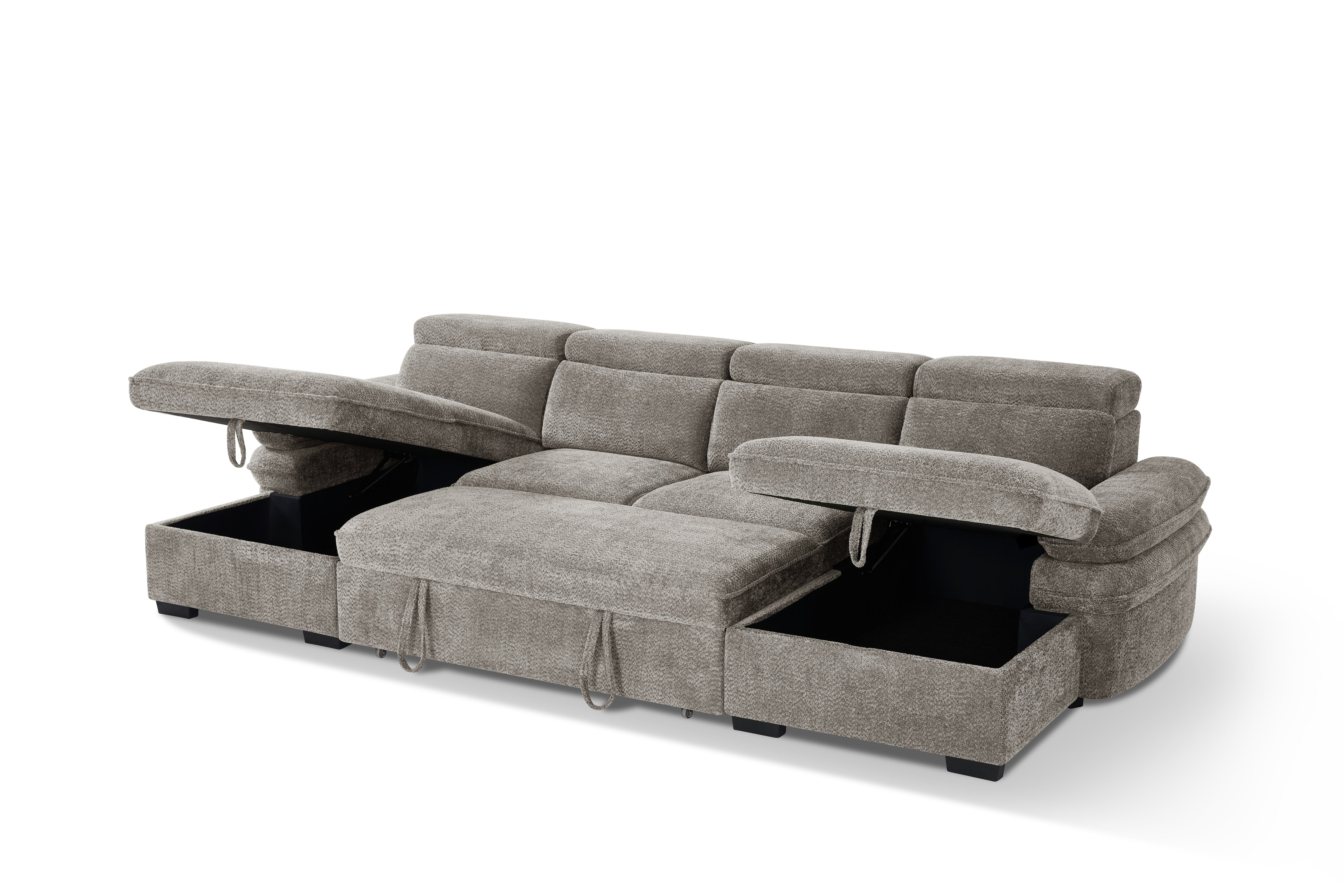 Billie U Shape Sofa Bed in Grey with Lift Up Storage - AMC Furniture