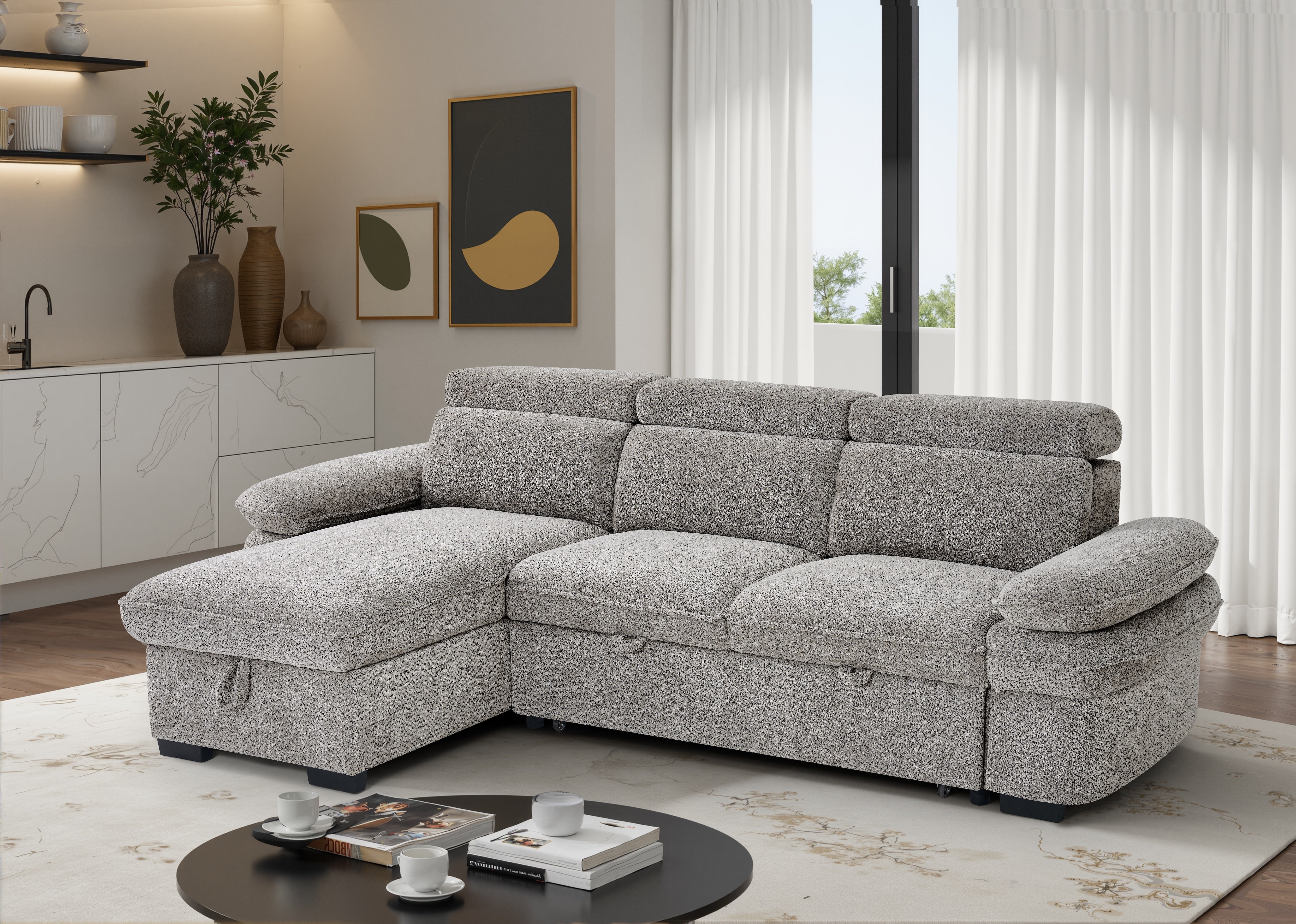 Billie Universal Corner Sofa Bed with Storage in Grey - AMC Furniture