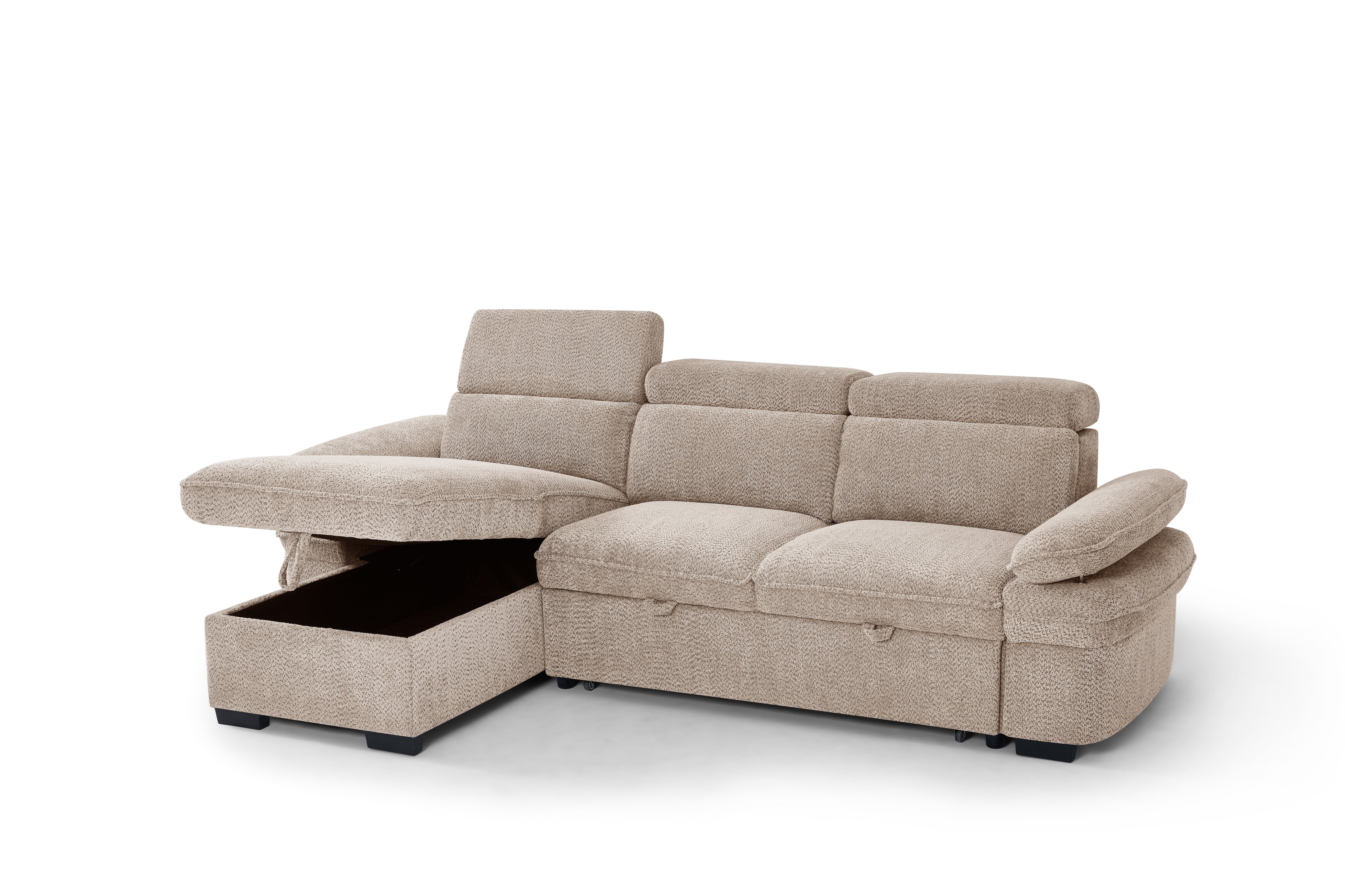 Billie Universal Corner Sofa Bed with Storage in Beige - AMC Furniture
